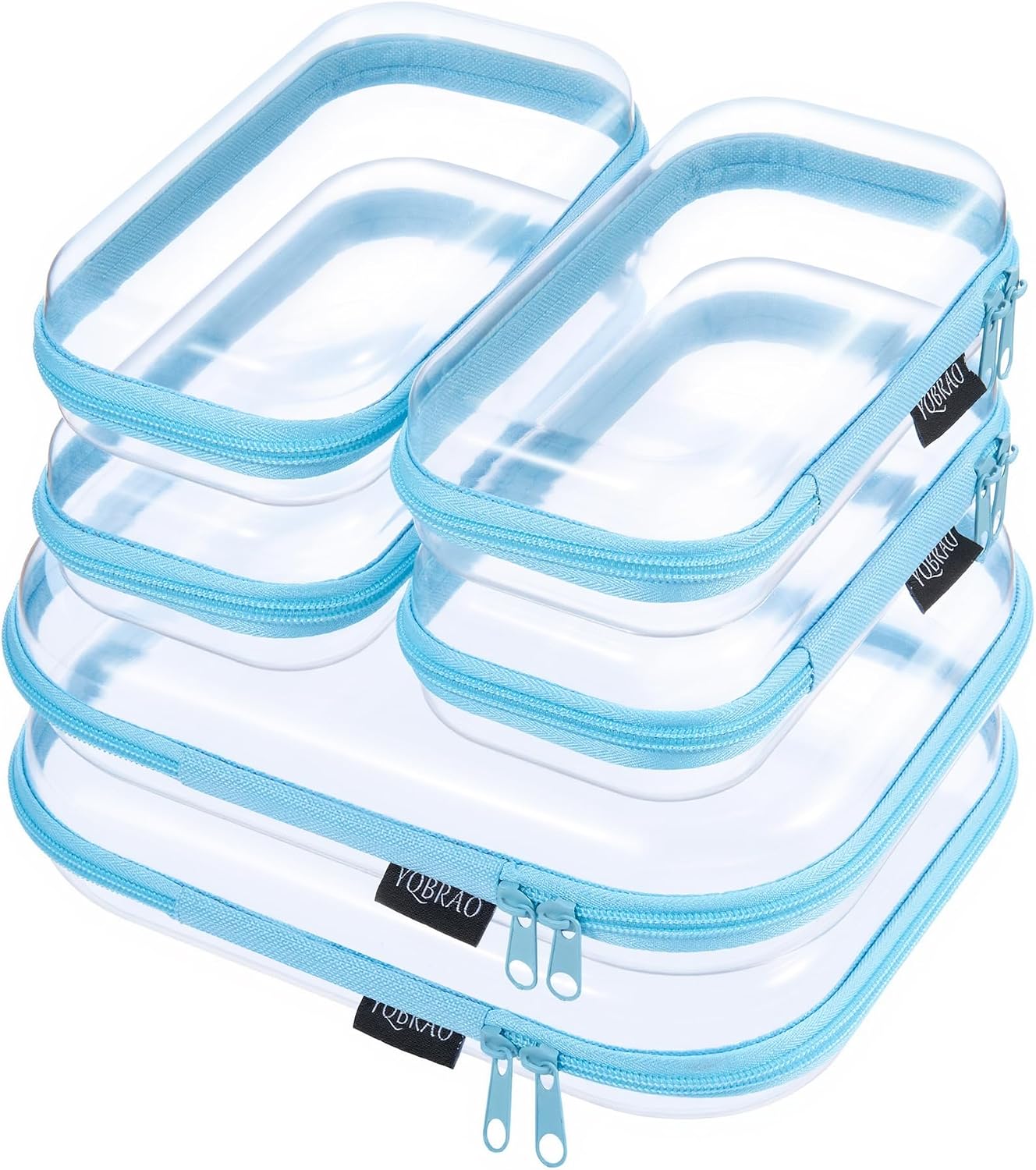 Clear Hard Shell Zipper Case Set - 6 Pack Heavy Duty Crush-Proof Diaper Bag Organizer Pouches | TSA Approved Travel Makeup & Toiletries Bags (2L, 2M, 2S)