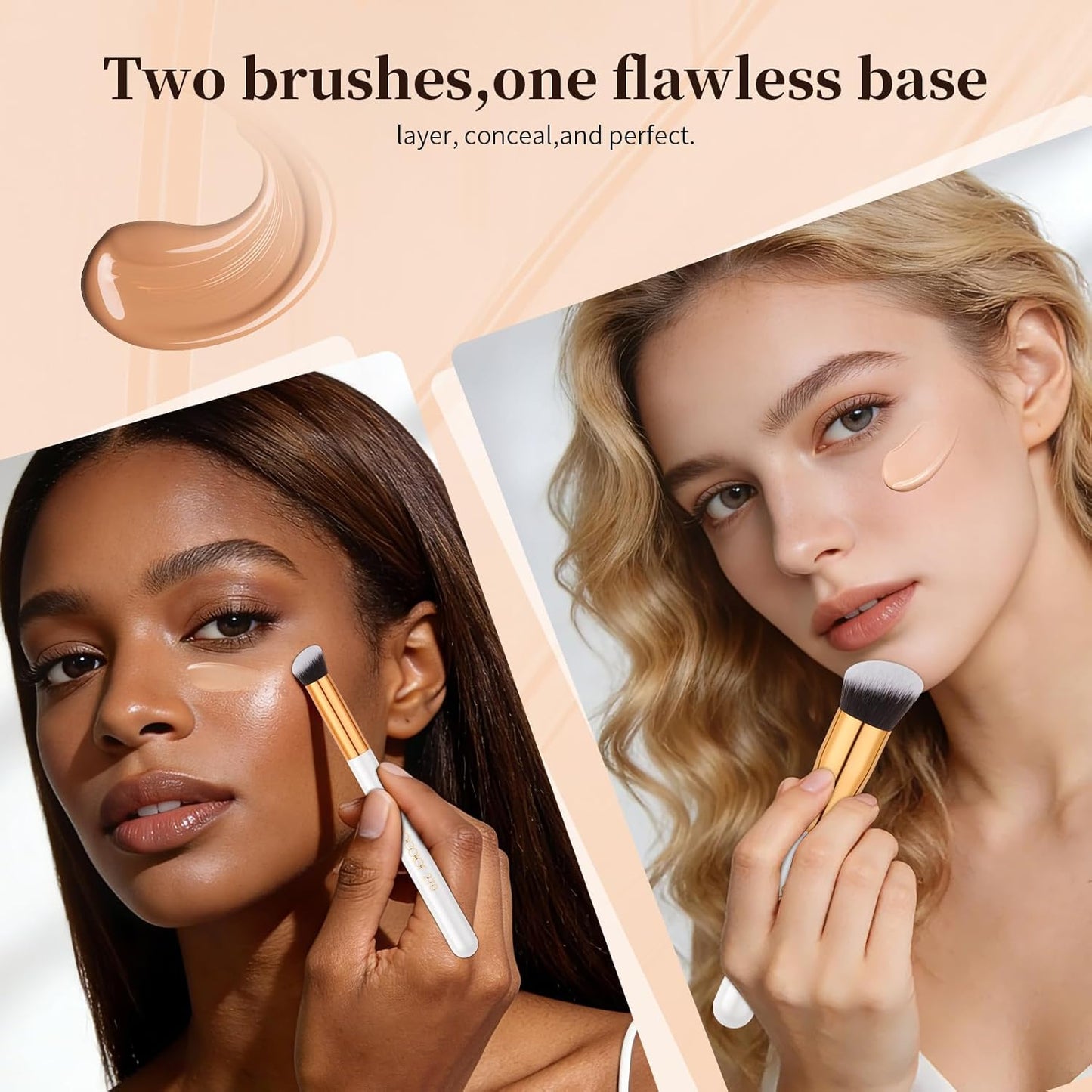 Docolor Foundation Brush Set - 2PCS Professional Angled Kabuki & Concealer Brushes for Flawless Makeup Application | Ideal for Liquid, Cream, and Mineral Blending