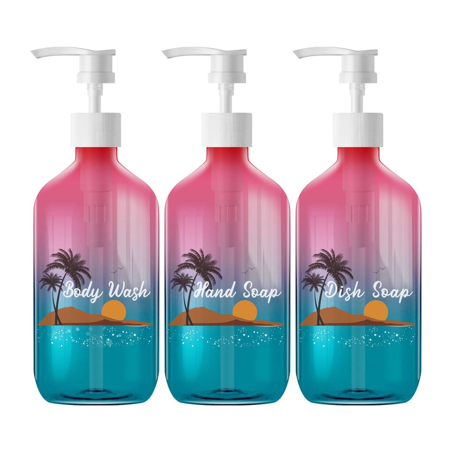 Empty Plastic Bottles with Pump Dispenser, 500ml Gradient Bottle, 3 Pack