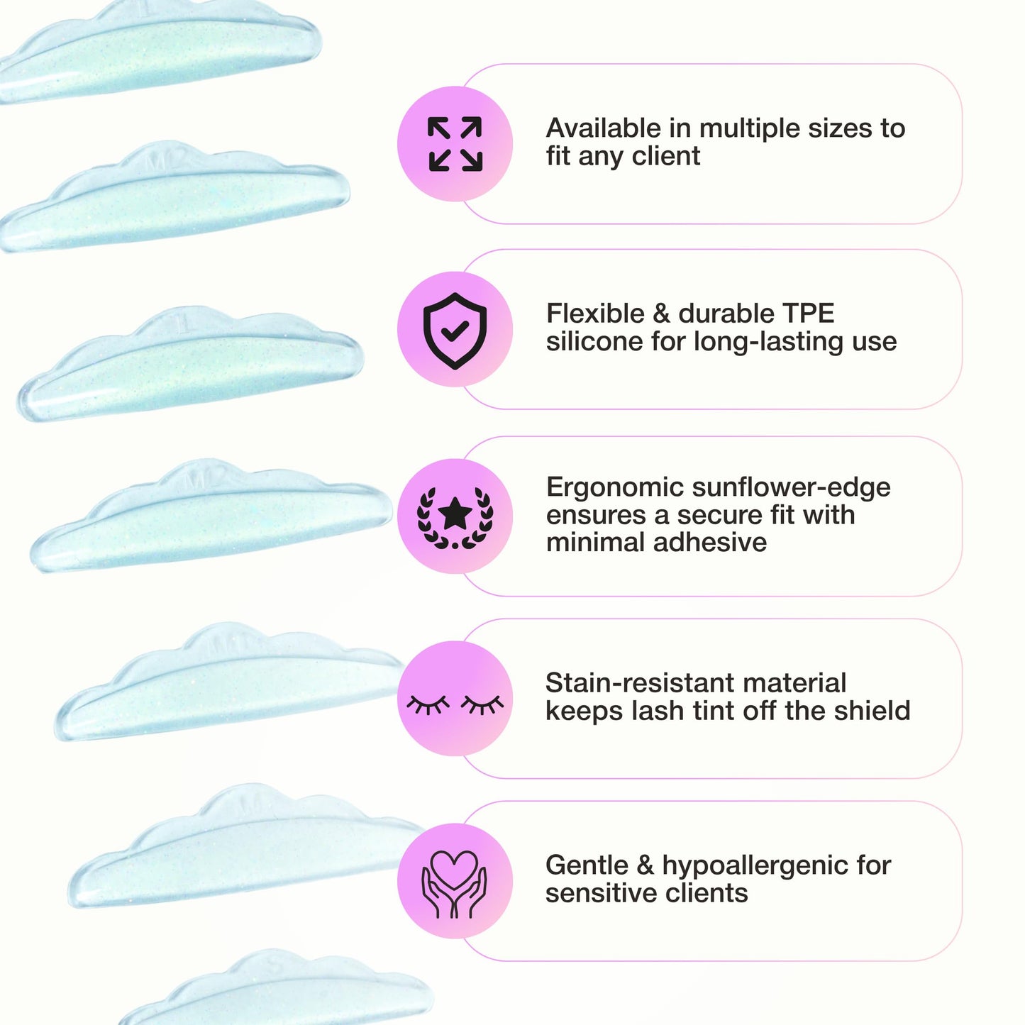 Curacoro Lash Lift Shields, 10 Pcs/5 Sizes Eyelash Perm Pad, Lash Rods for Eyelash Curling and Lifting, Reusable Silicone Tools For Perm Lamination