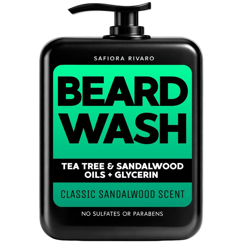 Safiora Rivaro Beard Wash for Men with Tea Tree & Sandalwood – Hydrating Beard Shampoo Softener for Coarse Hair, Grooming Cleanser for Daily Care Routine – Moisturizing Wash for Black Men (5 Fl Oz)
