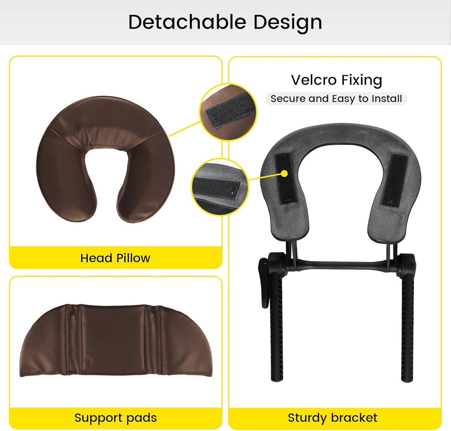 Face Down Tabletop Massage Kit - Adjustable Headrest Pillow in Dark Brown
