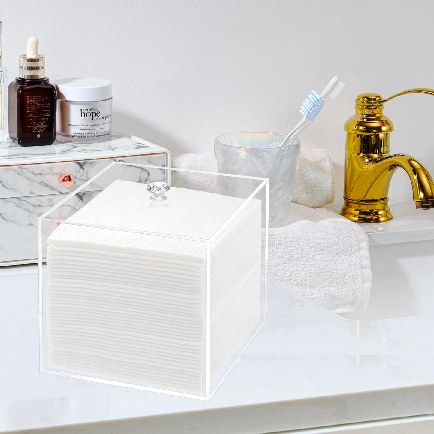 Disposable Face Towel Holder Facial Towelettes Container Box Acrylic, Clear
