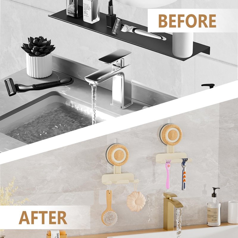 Cinola Razor Holder for Shower 2 Pack, Suction Cup Shaver Holder for Wall, Removable&Reusable Suction Cup Hooks for Bathroom, Damage-Free Suction Shower Hooks, Wall Mounted Razor Stand, Beige