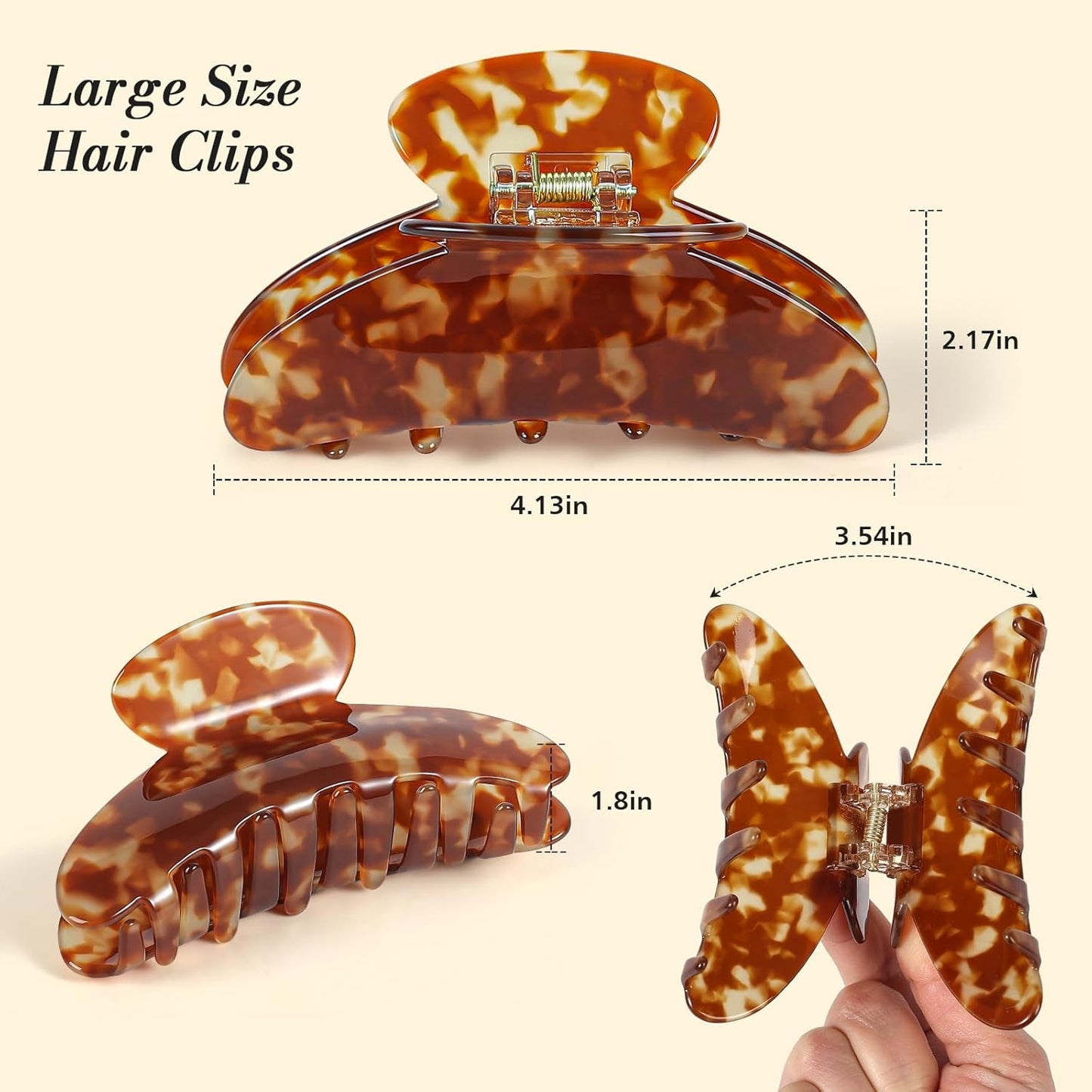 Large Acetate Hair Claw Clips - 2 Pack Tortoise Shell & Leopard Print | 4 Inch Non-Slip Strong Hold for Women & Girls