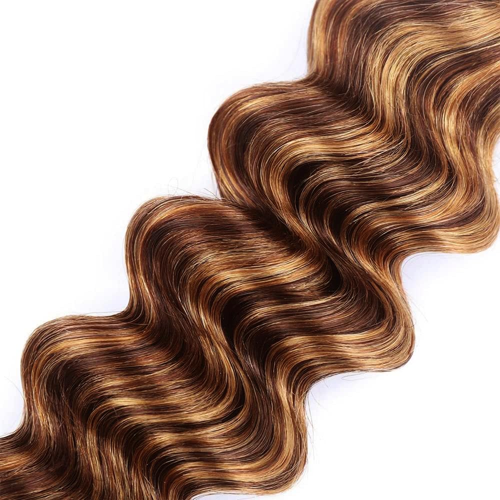 P430 Bundles Ombre Brown Bundles Highlight Human Hair Bundle Brown Deep Wave Bundle 14 inch Double Weft 100g