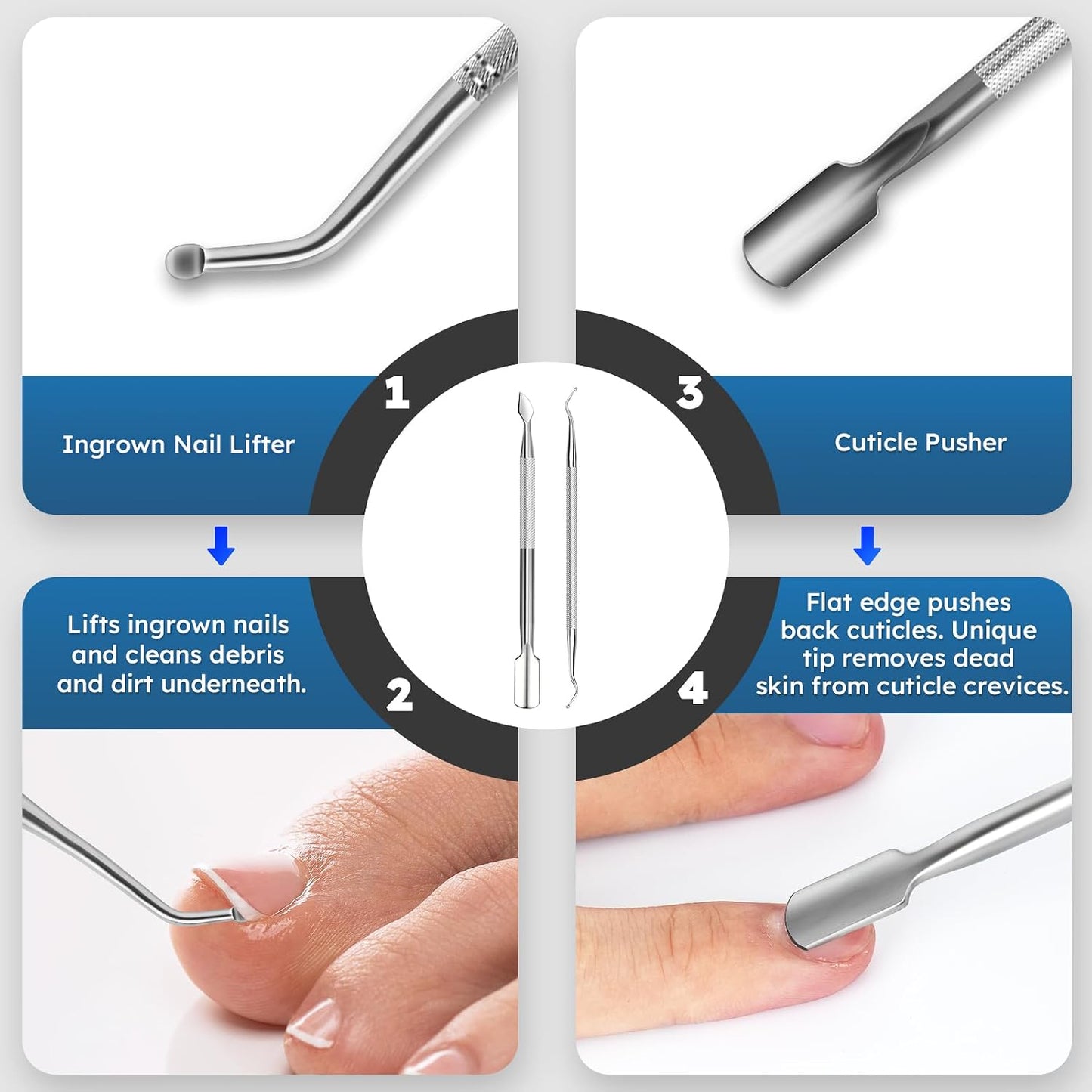 Heavy Duty Nail Clippers for Seniors - Long Handle Ingrown Toenail & Fingernail Clippers | 5-Piece Set for Thick Nails