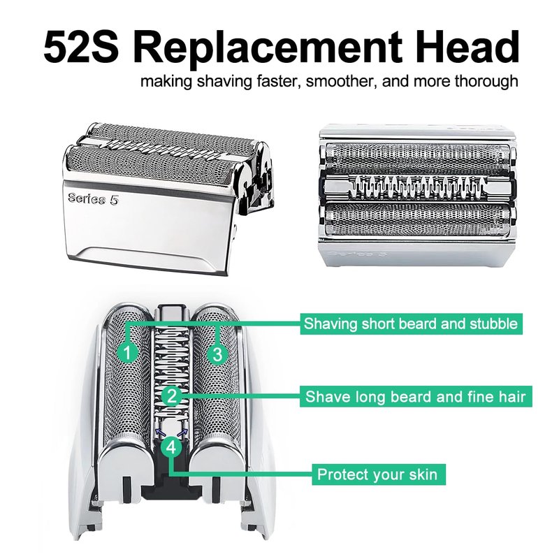52S Series 5 Electric Shaver Replacement Head Compatible with Braun Series 5 Foil Shaver Replacement Heads 5090/5190cc, 5040/5140s, 5030s, 5147s, 5145s, 5195cc, 5197cc