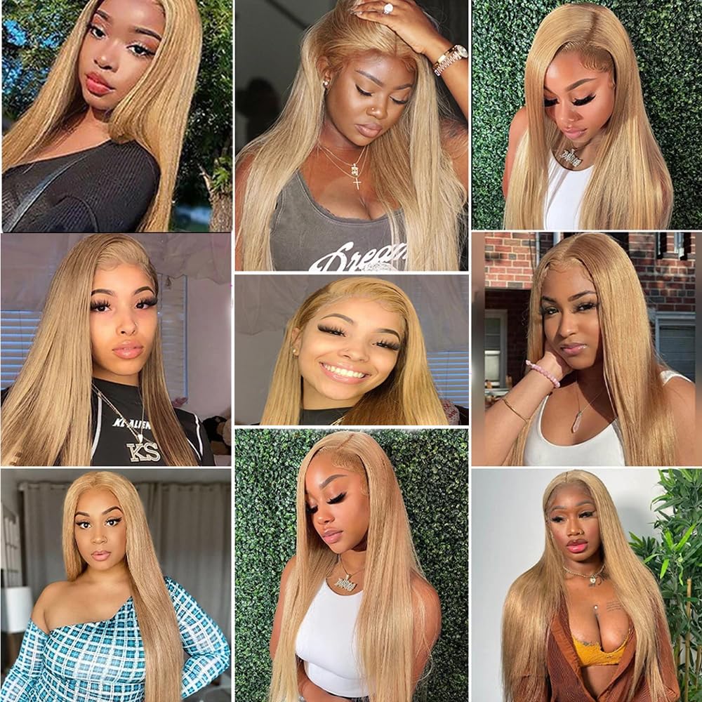 22 22 22 Inch #27 Honey Blonde Bundles Human Hair Straight 3 Bundles Brazilian Remy Hair 50 Grams/Bundle 10A Grade Unprocessed Virgin Hairs Blonde Straight Bundle Weaves Extensions