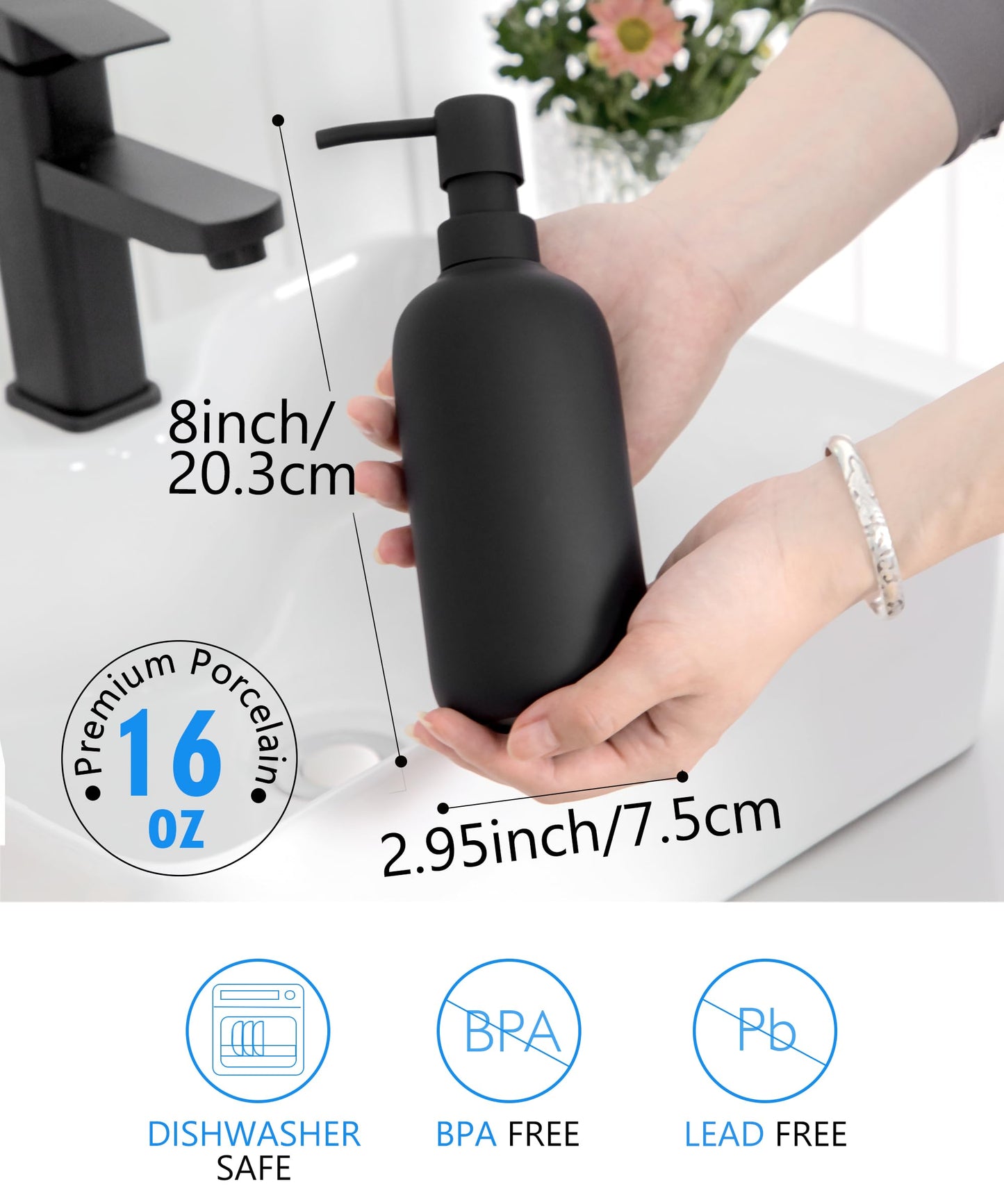 Viosuniu Black Ceramic Soap Dispenser for Bathroom and Kitchen, 2 Pack