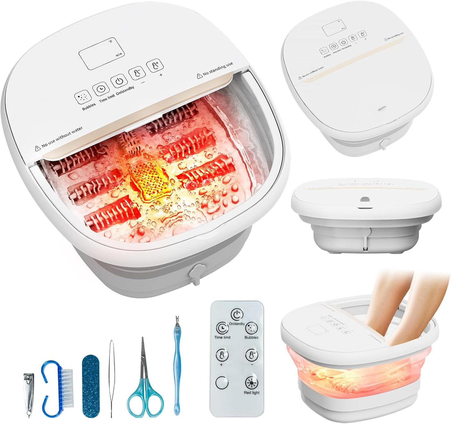 Pedicure Foot Spa - Collapsible Soaking Tub with Bubble & Heat | Remote Control Foot Bath for Relaxation