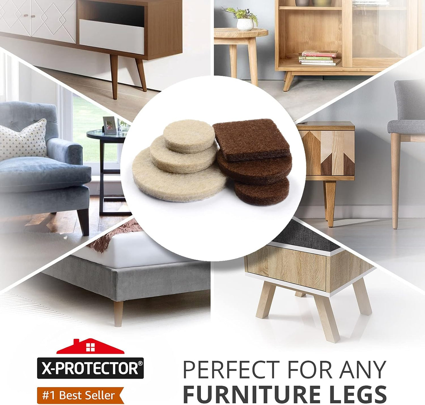 X-PROTECTOR Felt Furniture Pads - 133 PCS Premium Floor Protectors for Hardwood & Laminate | Brown & Beige