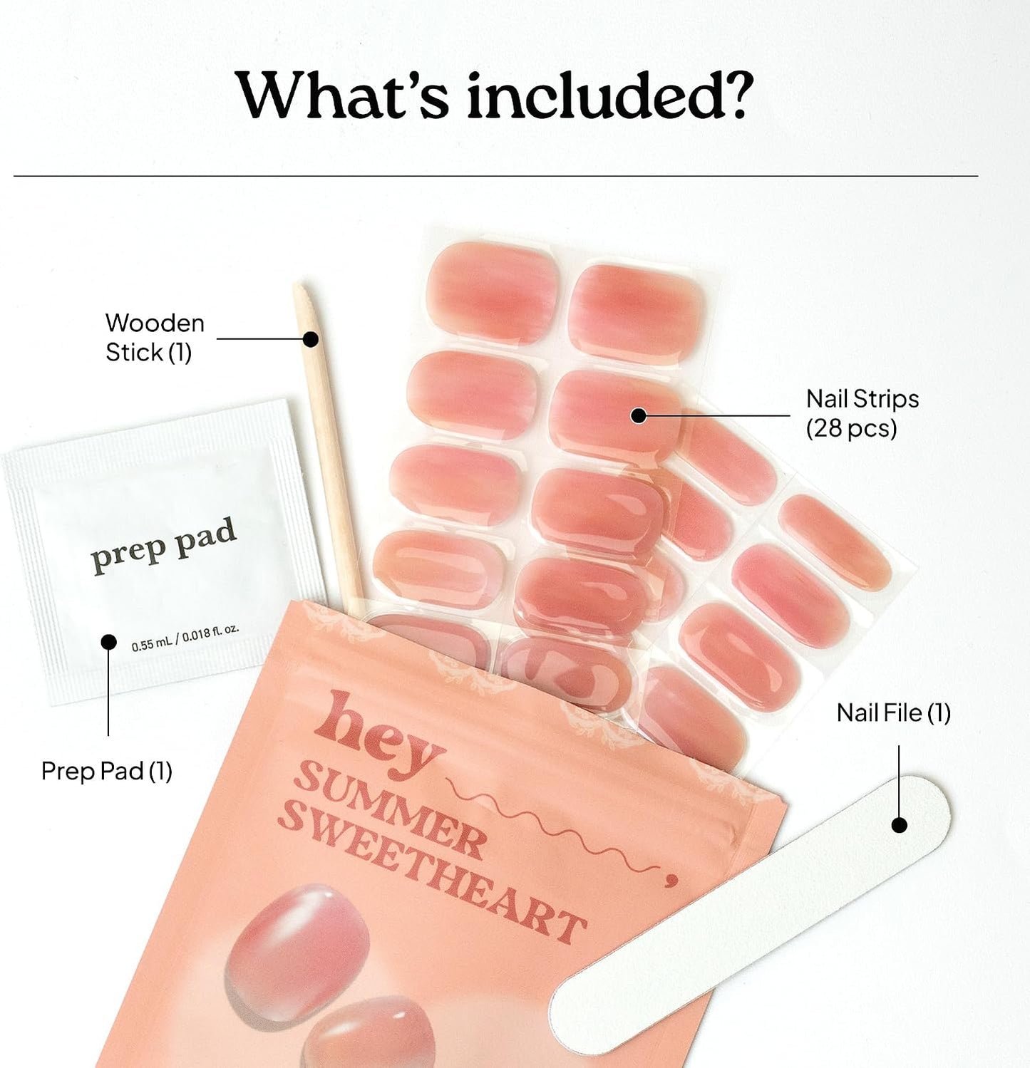 Semi Cured Gel Nail Strips - Solid Pink Spring Design | Easy Apply & Remove, Salon Quality | 28 Strips, Prep Pads, Nail File & Stick