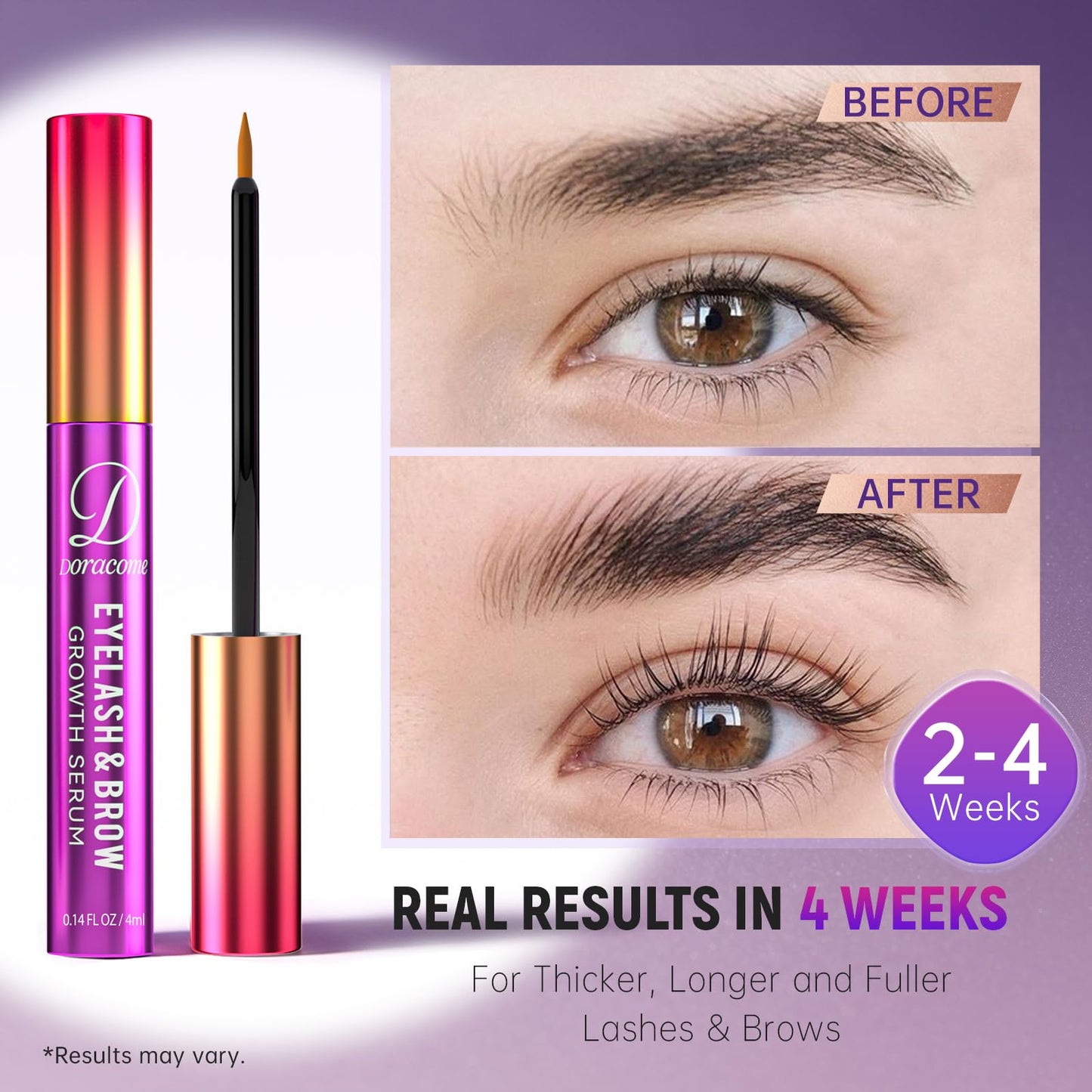 Doracome Eyelash Growth Serum with Peptides & Amino Acids - Lash and Brow Serum for Natural Lengthening & Strengthening - Resilience Support, Safe for Sensitive Skin, Lash Extension Aftercare - 3ml