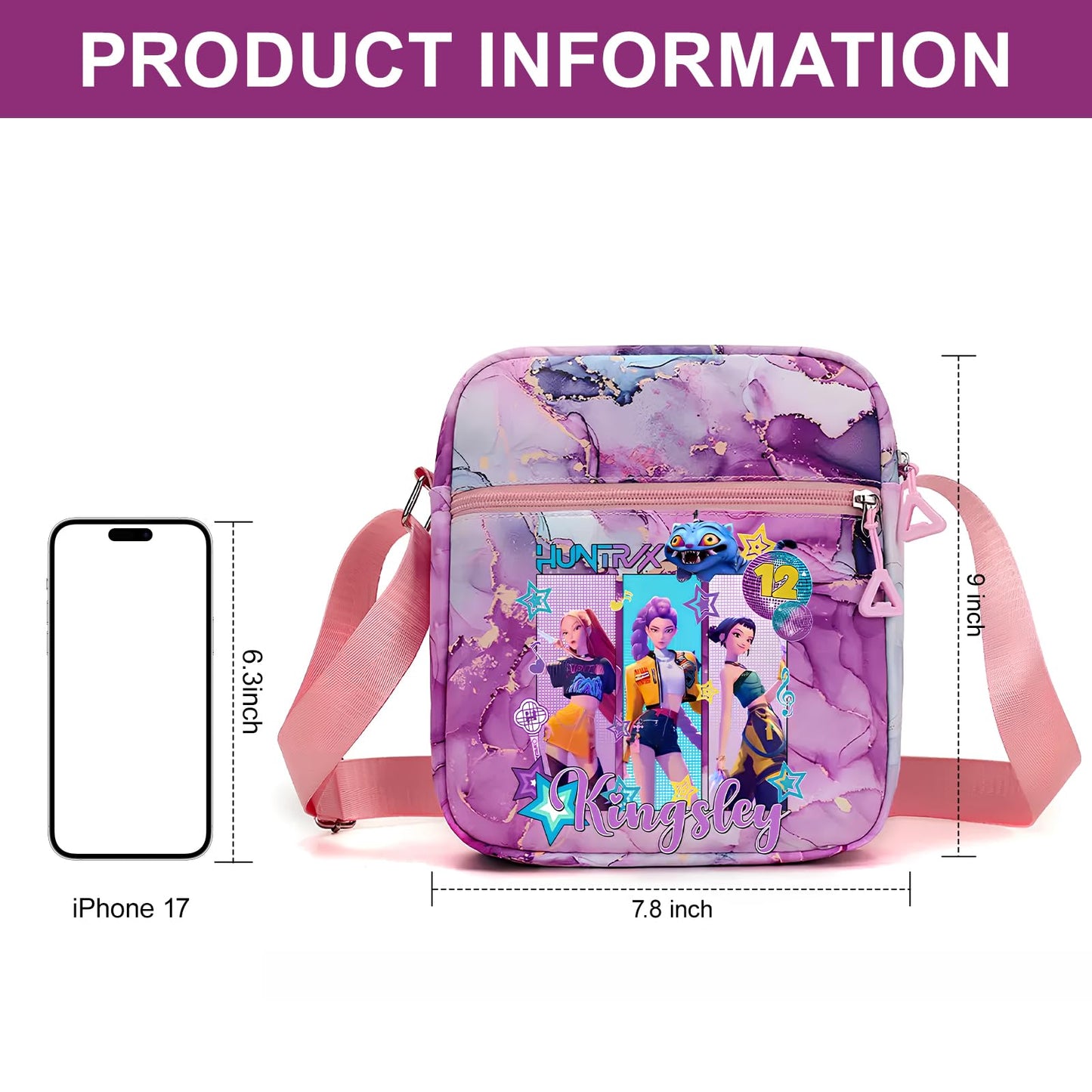 Kawaii K-pop Crossbody Bag with Adjustable Shoulder Straps, Cute Anime Shoulder Bag with Zipper, Cartoon Merch for Womens Birthday Gifts