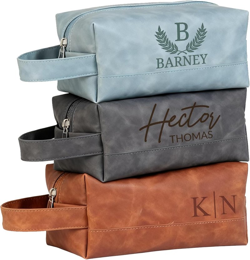 Personalized Leather Toiletry Bag for Men - Custom Engraved Travel Organizer | Perfect Groomsmen Gift