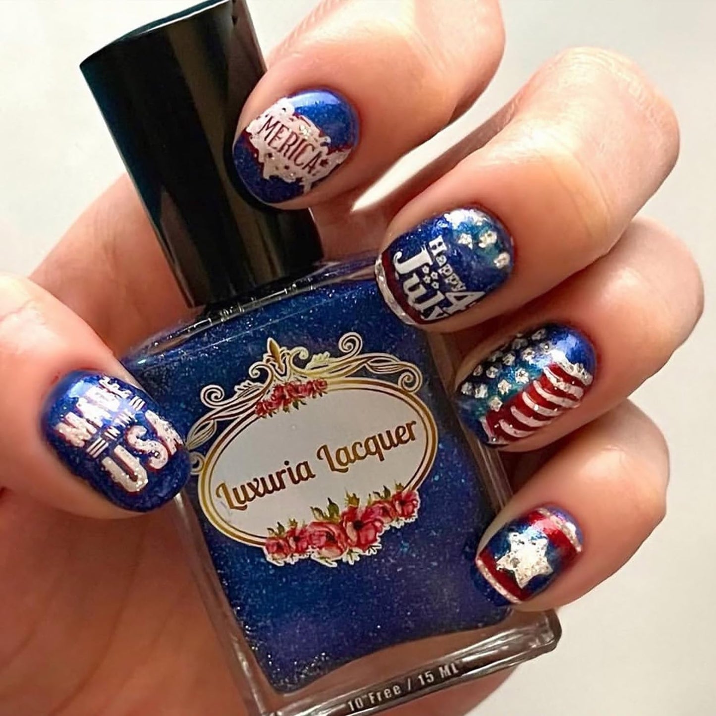 30Pcs 4th of July Press-On Nails - Medium Almond Shape with Fireworks & American Flag Design | Patriotic Artificial Nails for Women