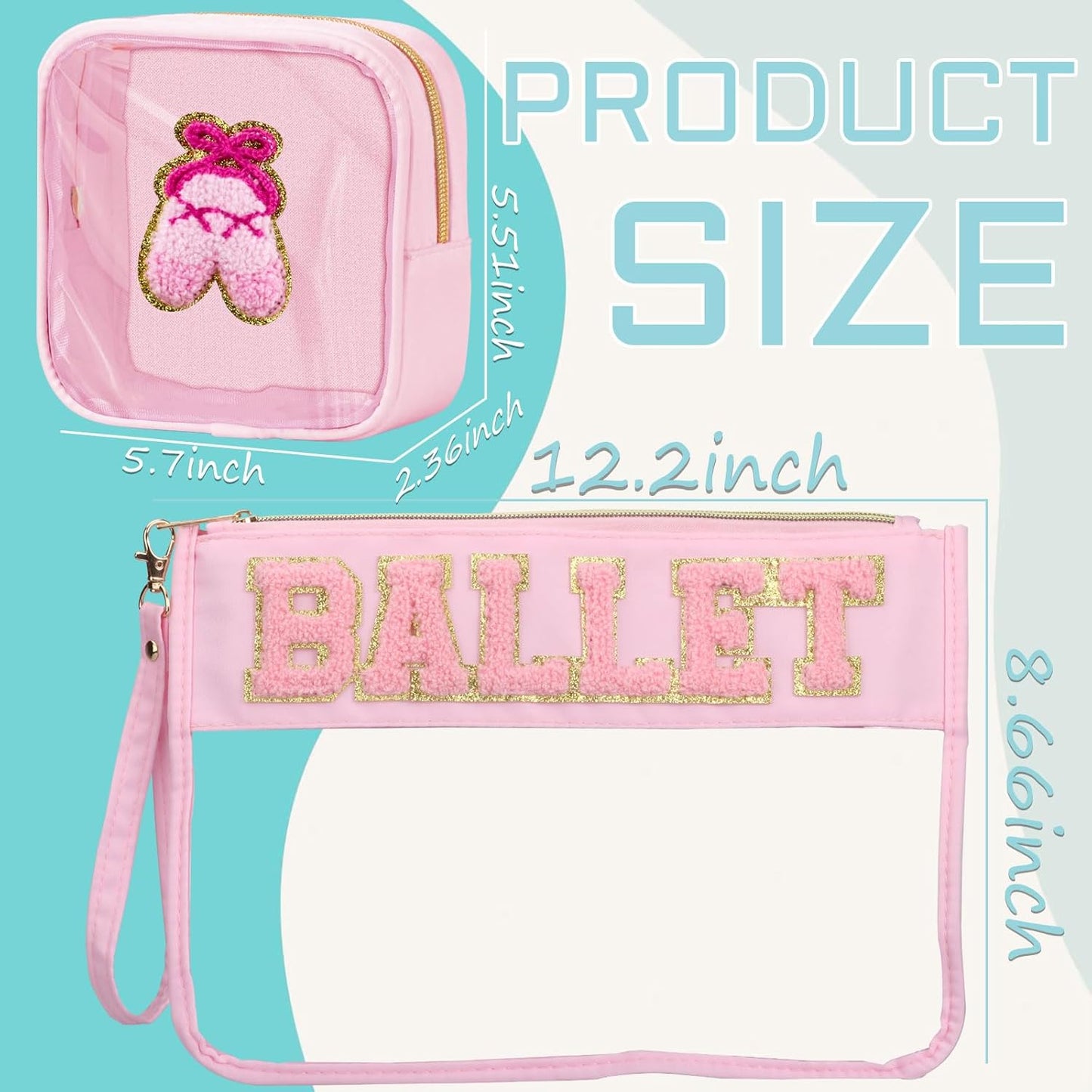 Ballet Gifts Makeup Bag Set - 2 Pcs Chenille Patch Cosmetic Organizer | Waterproof Travel Pouch for Women