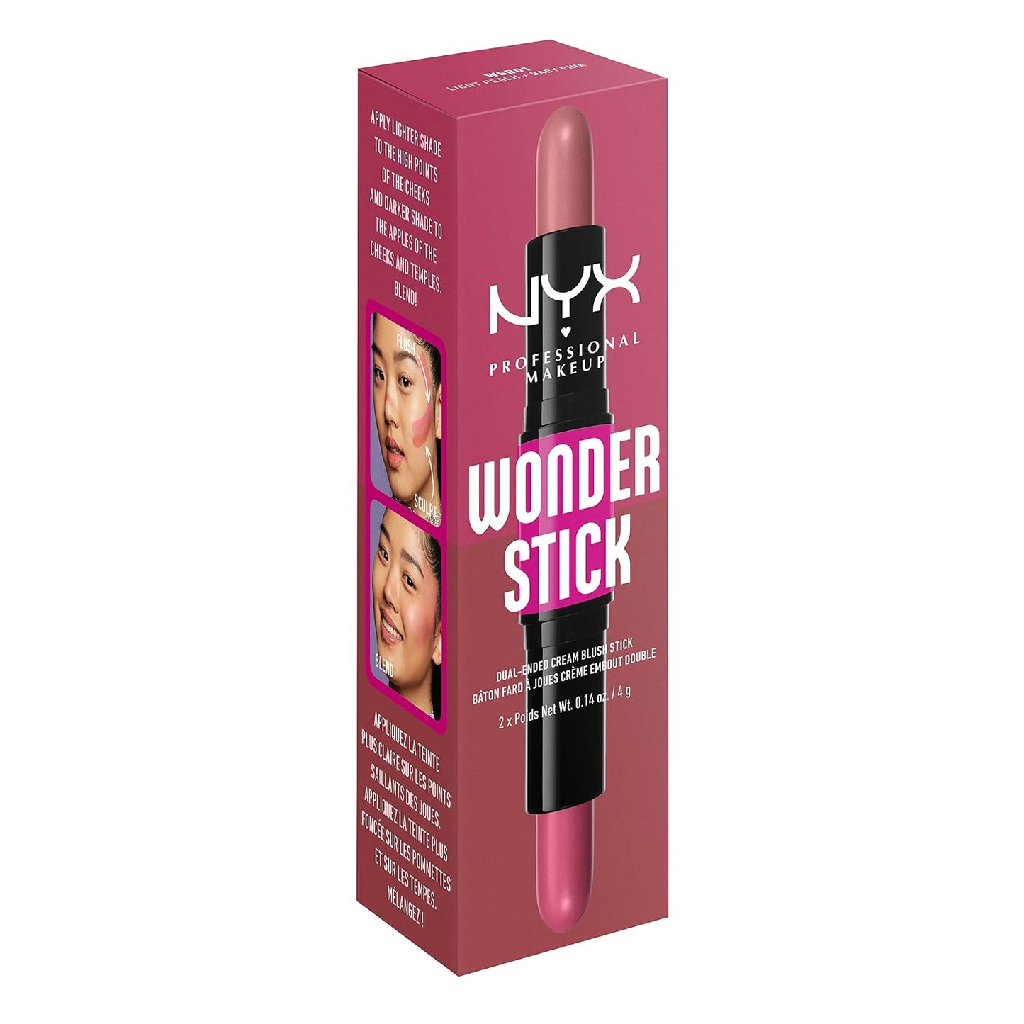 NYX Wonder Stick Blush - Hydrating Dual-Ended Cream Blush Stick | Light Peach & Baby Pink