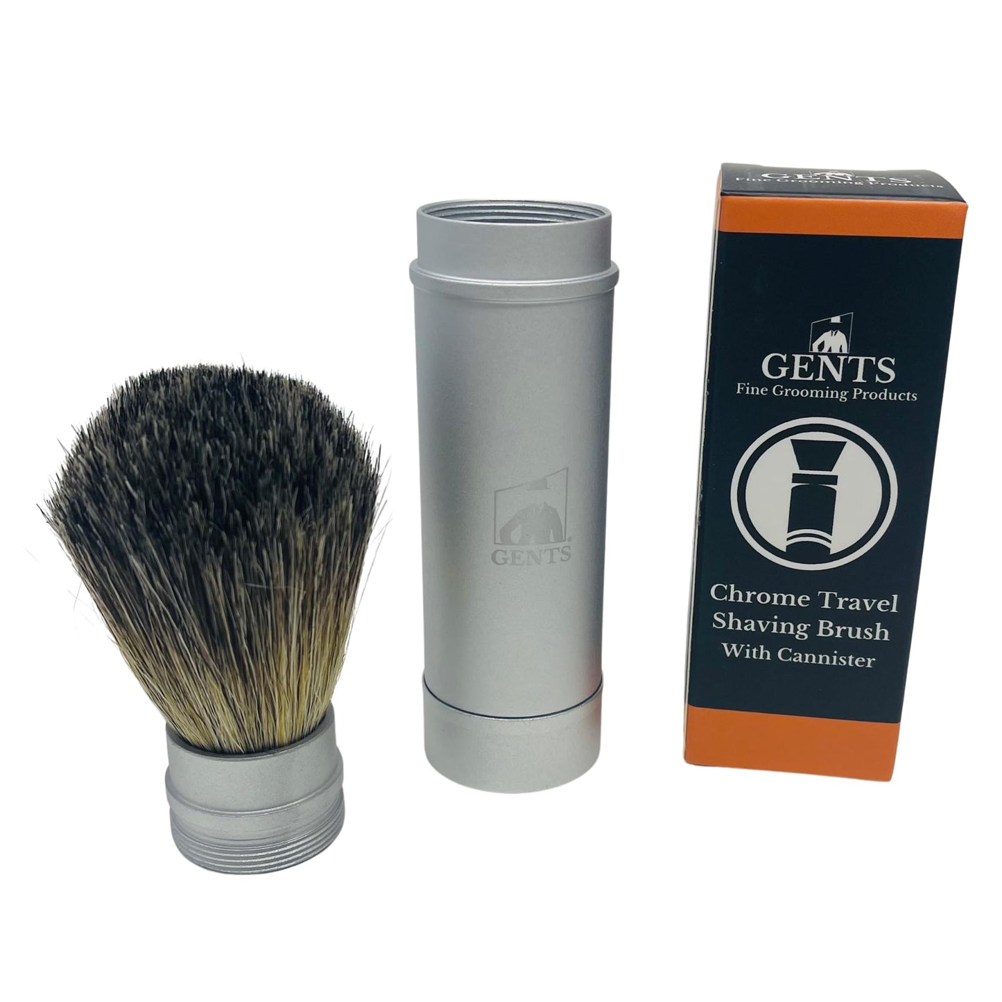 Gents Collapsible Badger Hair Shaving Brush for Men – Travel Retractable Wet Shave Brush with Silver Metal Handle, Portable Grooming Brush