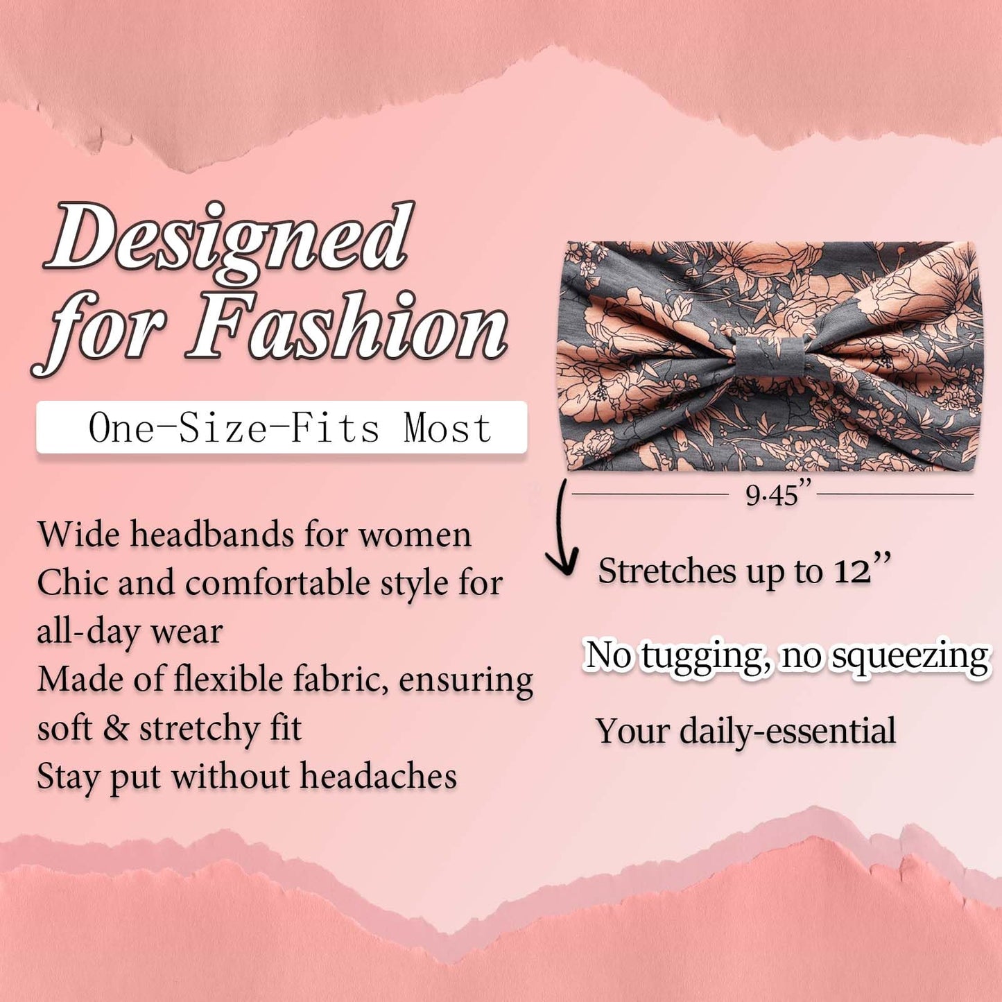 FARSYOD Boho Headbands For Women Wide Floral Hairbands Fashion Knotted Head Wraps Soft African Turban Band for Girls Ladies NonSlip Stretchy Workout Yoga Daily Life 4 Pack