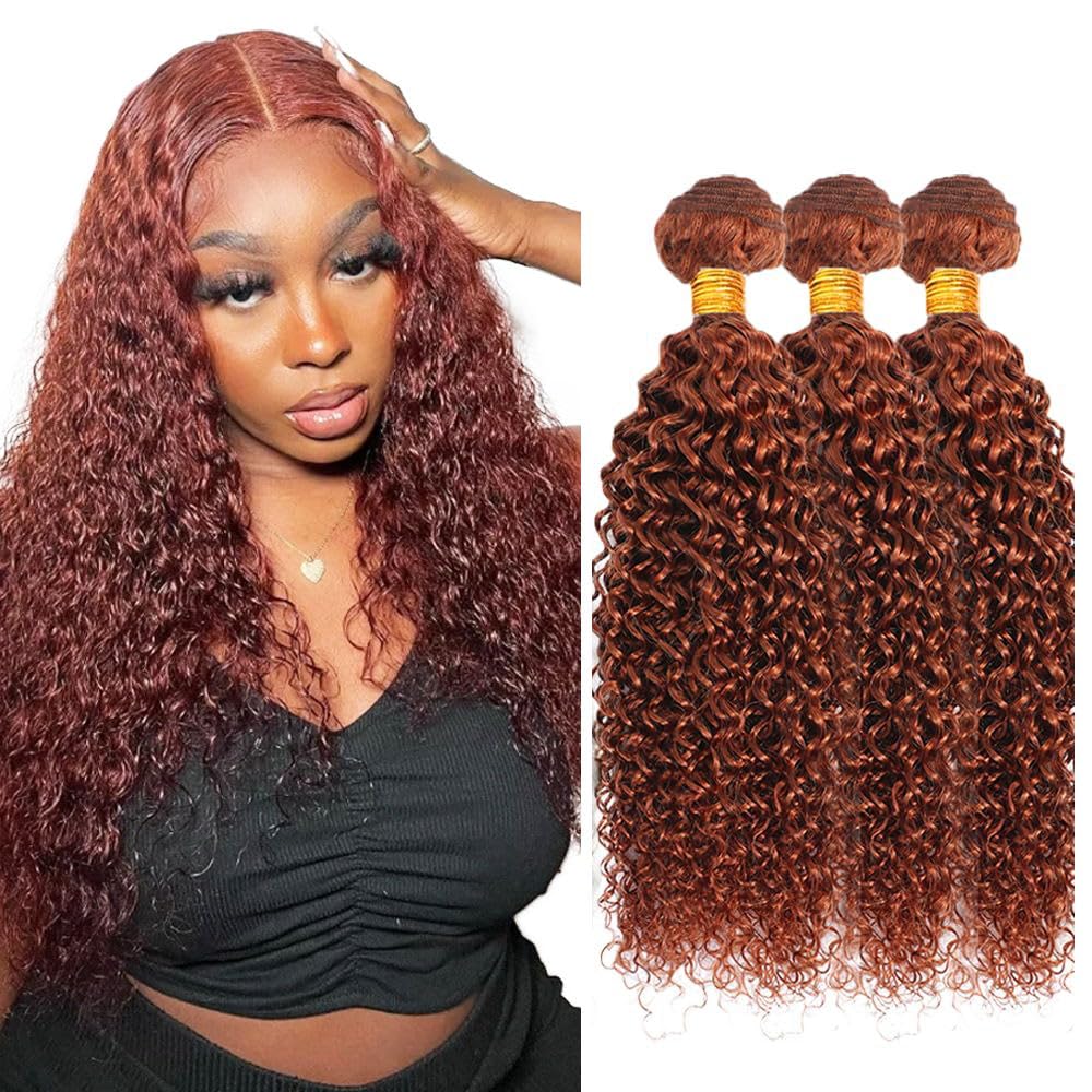 30 32 34 Inch Reddish Brown Bundles Human Hair 33 Kinky Curly Bundle Brazilian Virgin Remy Hair 3 Bundles Double Weft Huxowax Copper Red Curly Bundle 300g