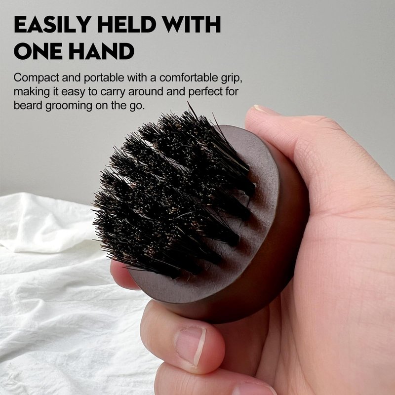 Zoolinn Men's Beard Brush, Small Round Wooden Handle, Sophisticated Boar Bristles
