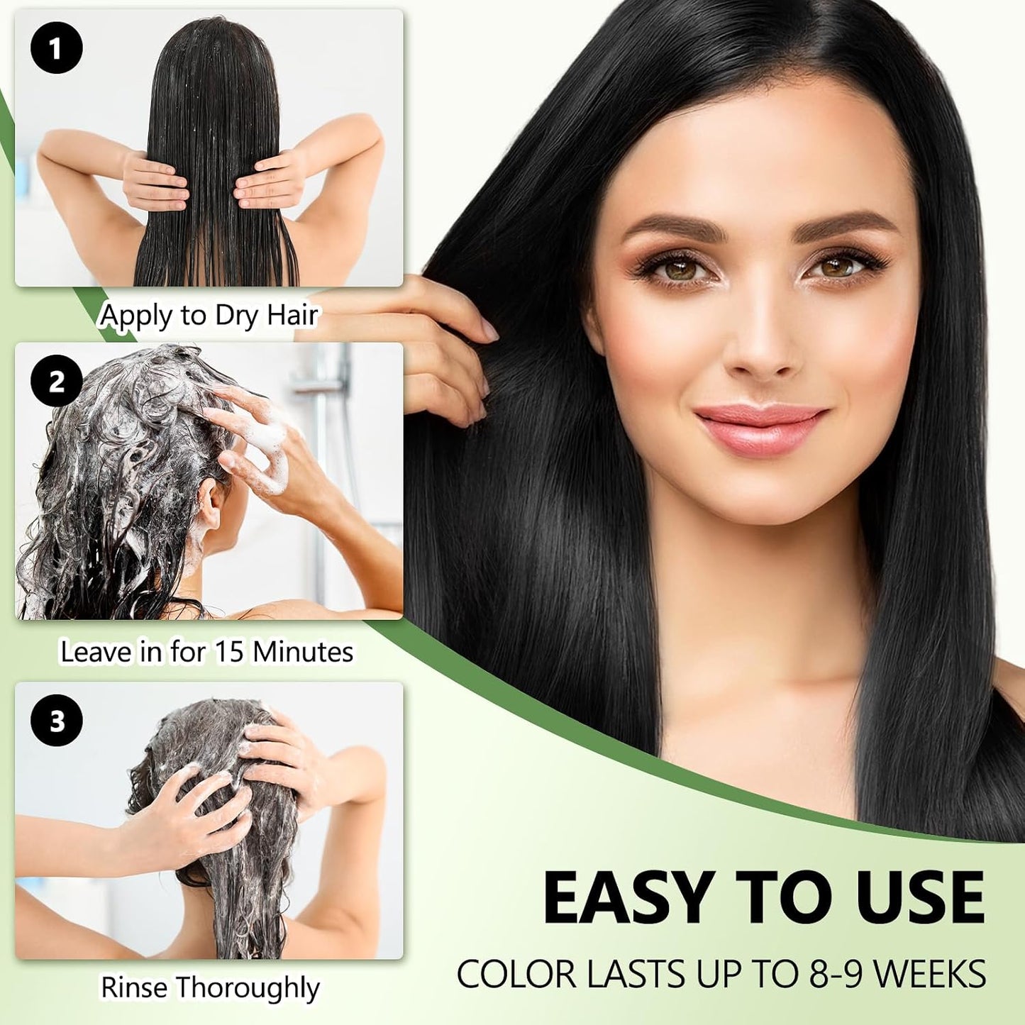 Black Hair Dye Shampoo - 3 In 1 Semi-Permanent Color for Gray Coverage | Ammonia & Paraben Free