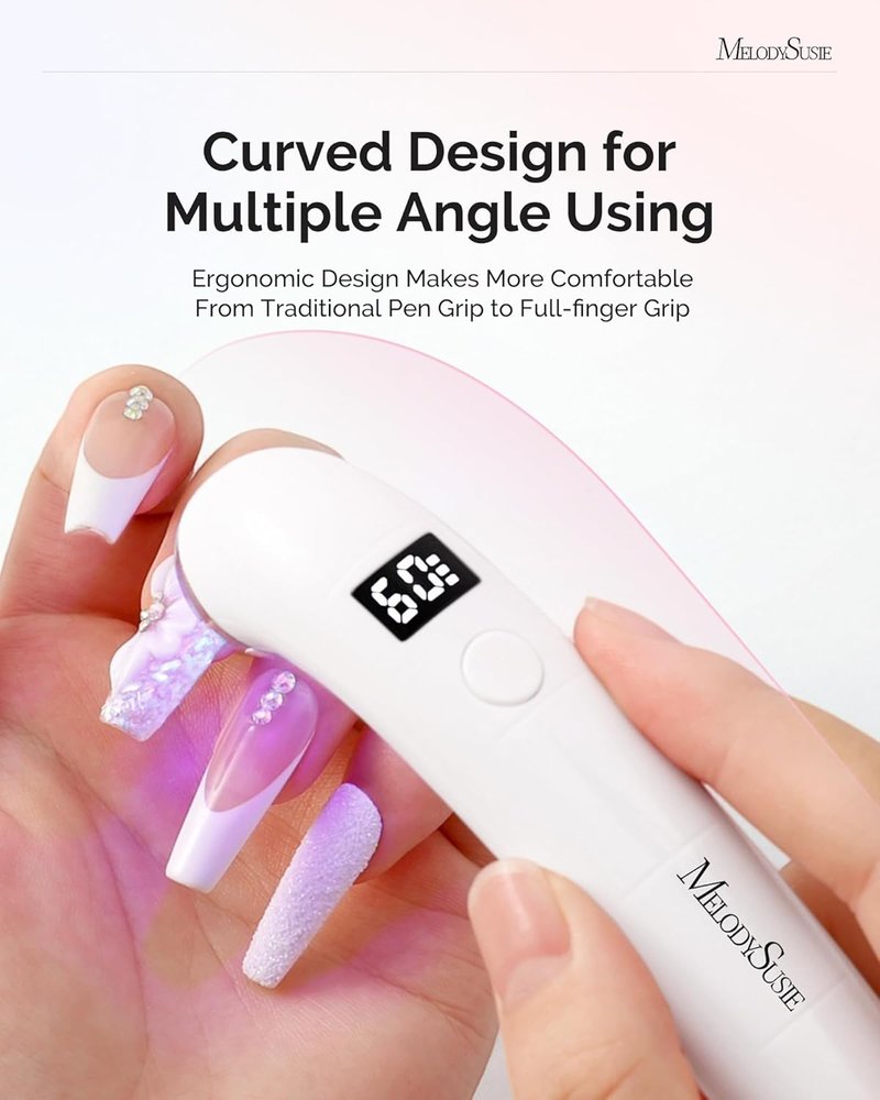 Ergonomic Handheld Cordless UV Nail Lamp - LCD Display, 2 Timers | Rechargeable Mini UV LED Light for Soft Gels & Rhinestone Glue