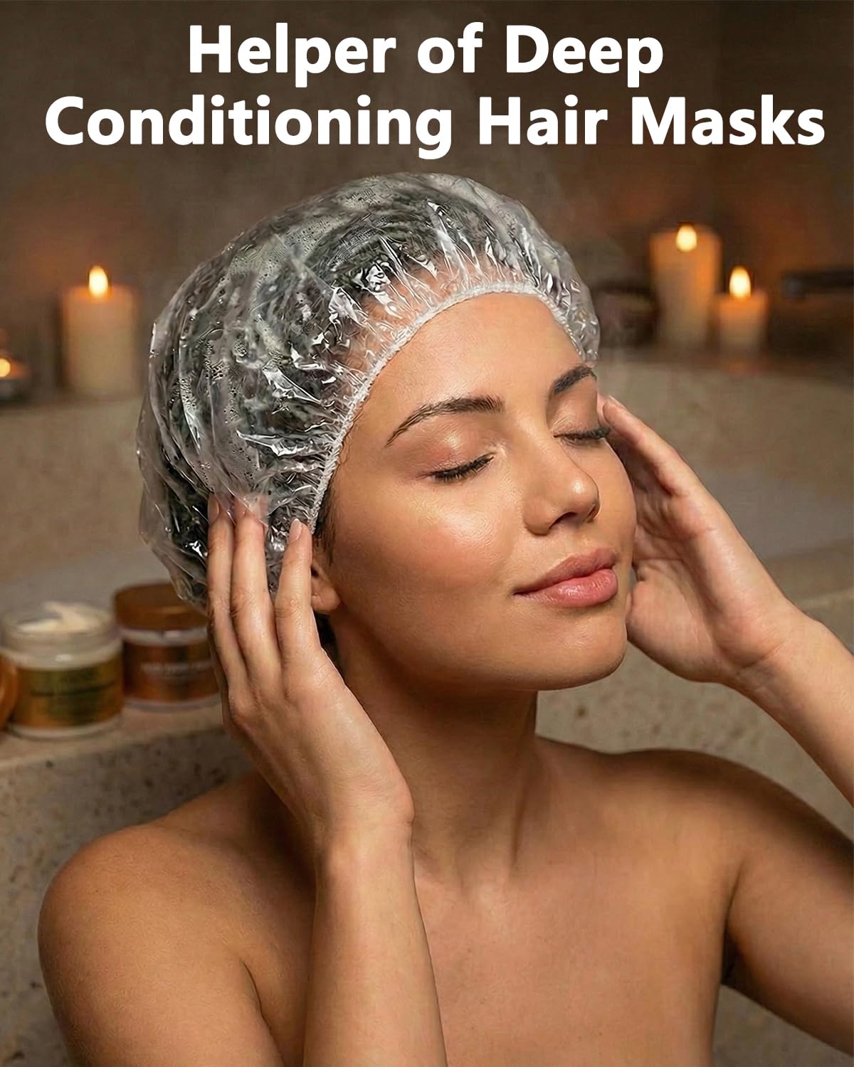 Aquior Shower Cap Disposable, 50 PCS Bath Caps Larger Thick Clear Waterproof Plastic Elastic Hair Bath Caps for Women, Hotel Travel Essentials Accessories Deep Conditioning Hair Care Cleaning Supplies