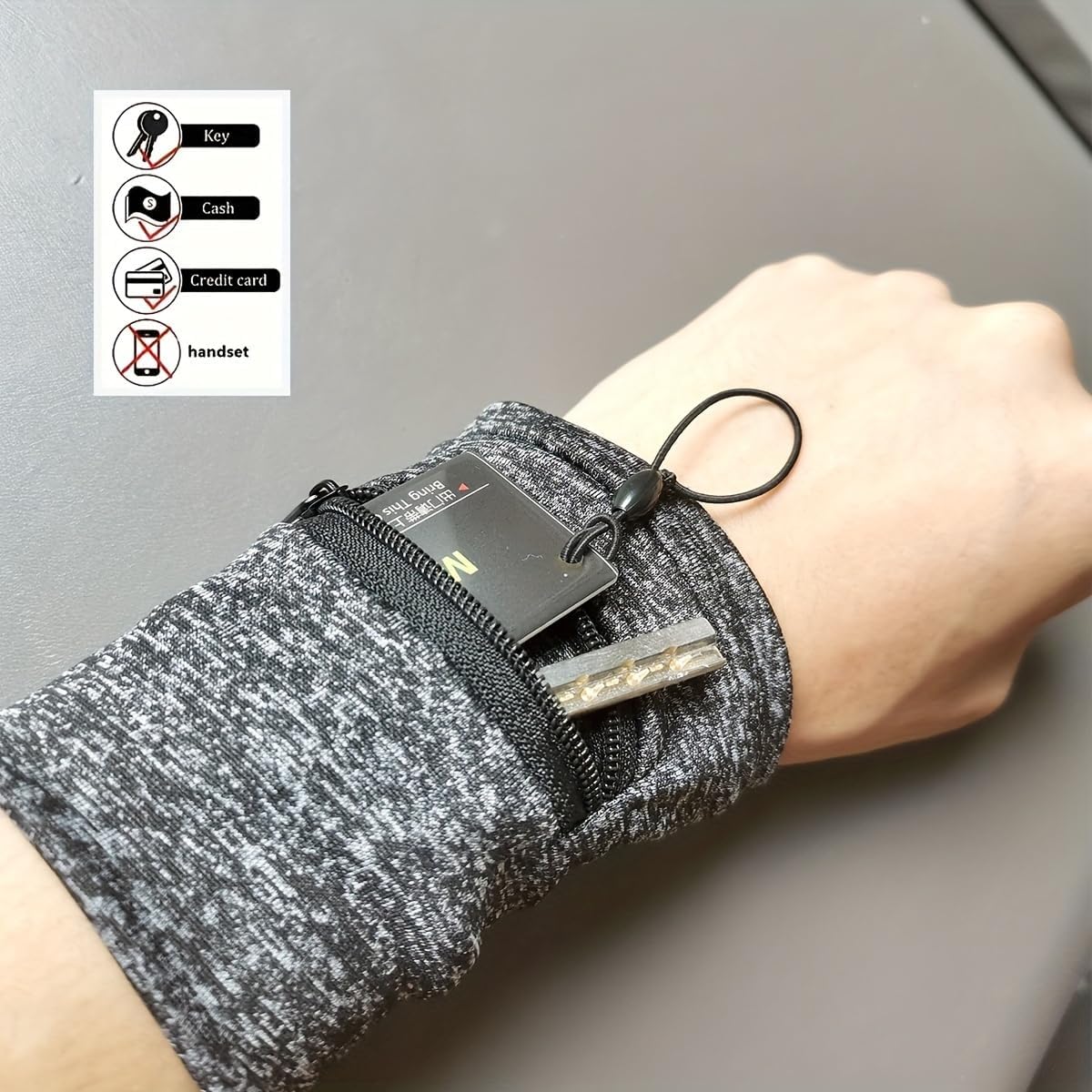 Unisex Wrist Wallet Bag - Durable Polyester Zipper Pouch with Adjustable Strap | Grey, Perfect for Gym, Running & Travel