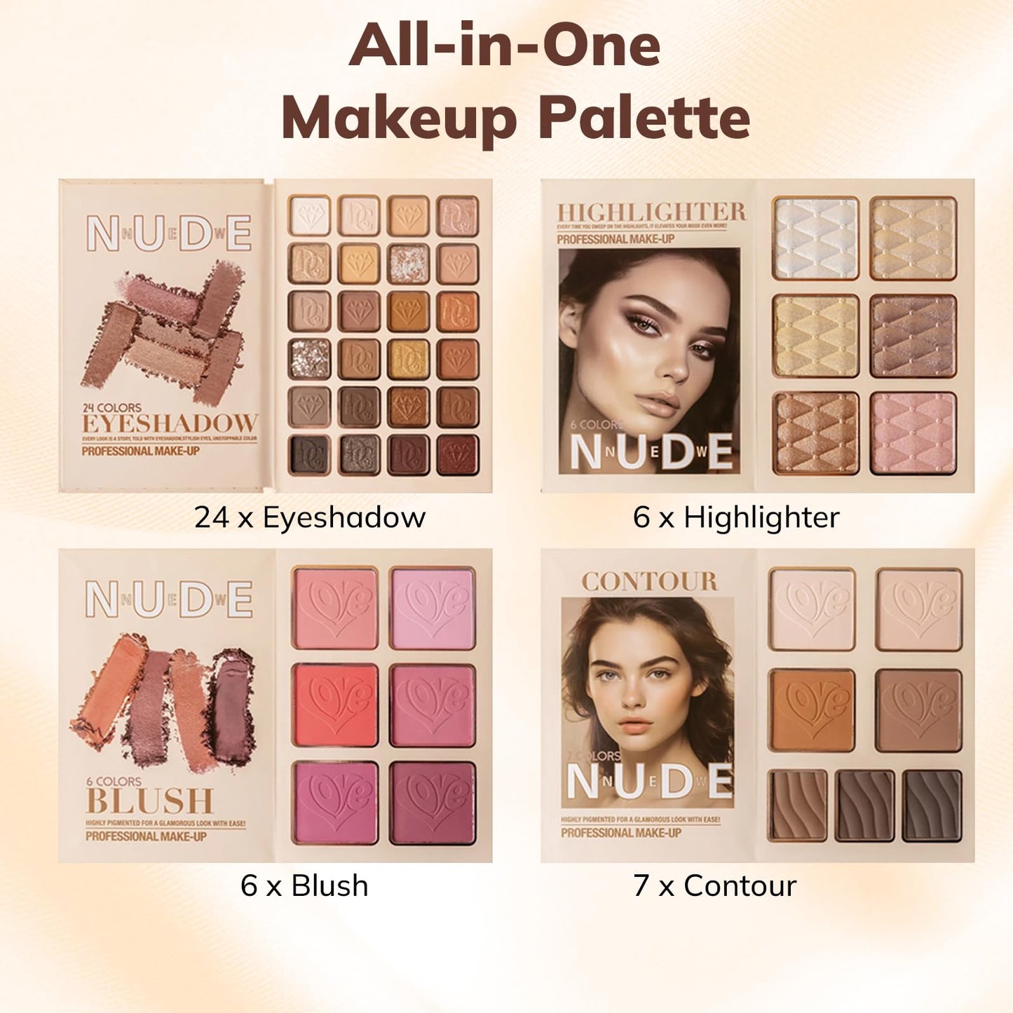 Joyeee All in One Makeup Kit, Full Starter Makeup Kit for Women Beginners - 24 Eyeshadow, 6 Blusher, 7 Concealer, 6 Highlighter, Lasting Cosmetics Gift Set