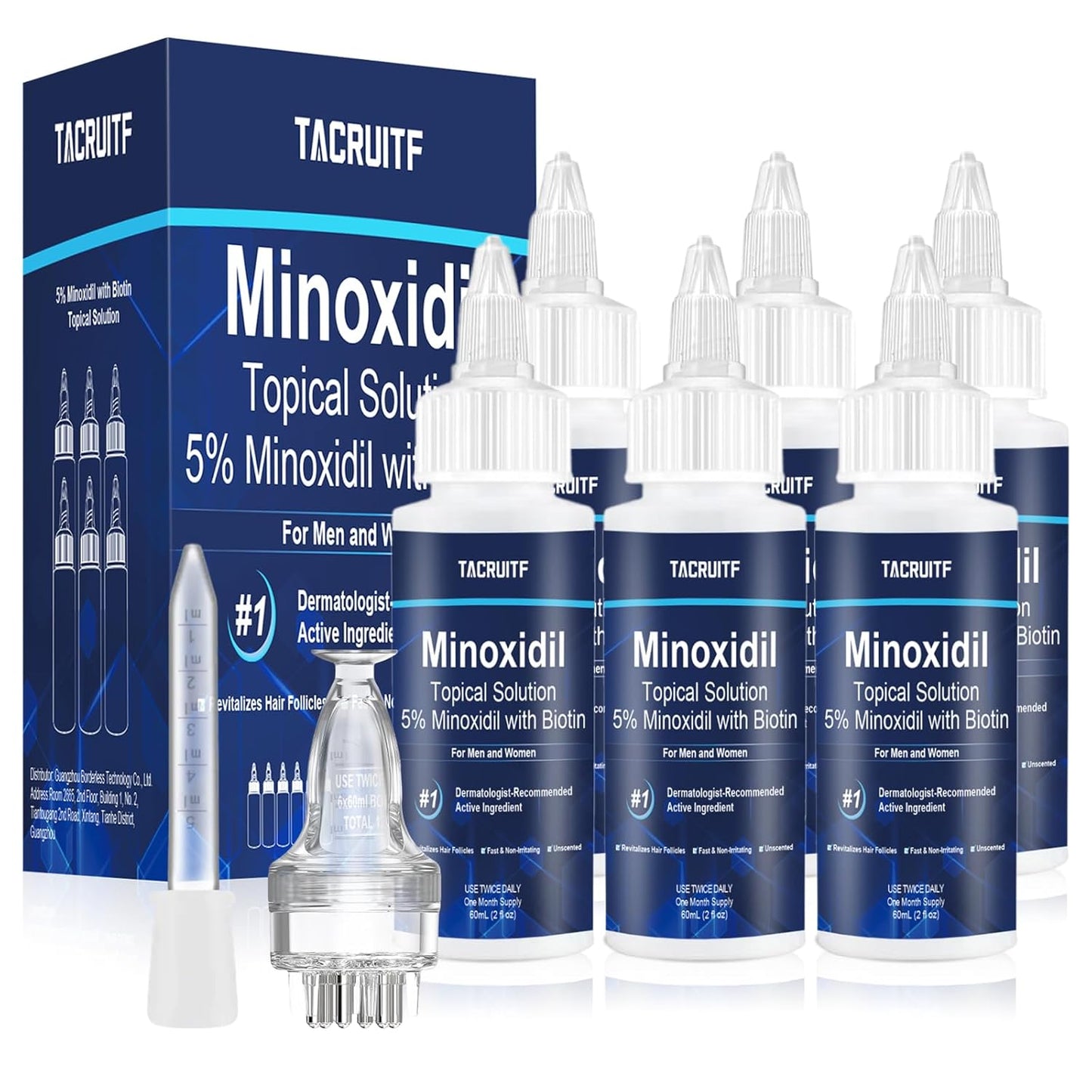 Minoxidil Hair Growth Treatment - 5% with Biotin for Thicker Hair & Beard | 6 Pack, 12 fl oz