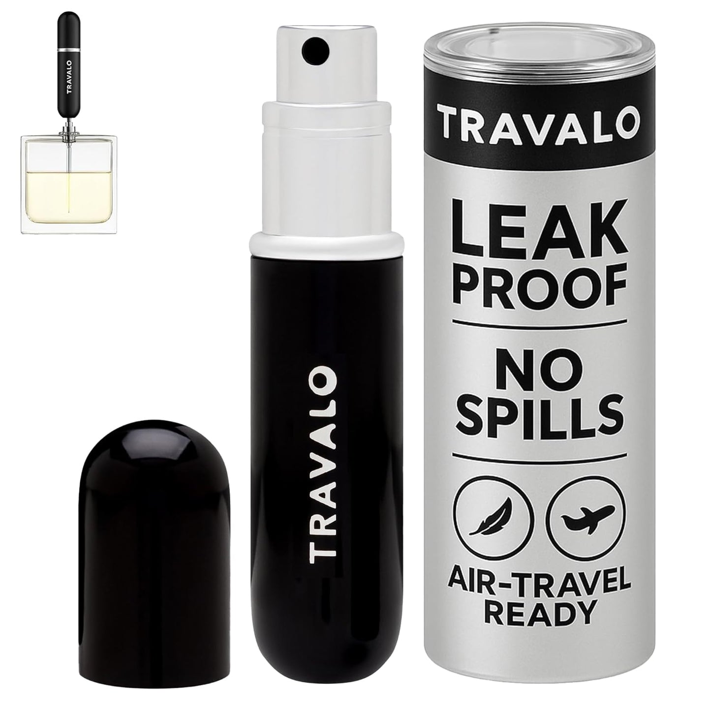 Classic HD Perfume Atomizer | Leak-Proof & TSA Approved - Reusable Mini Pump Sprayer - Elegant Black 0.17oz