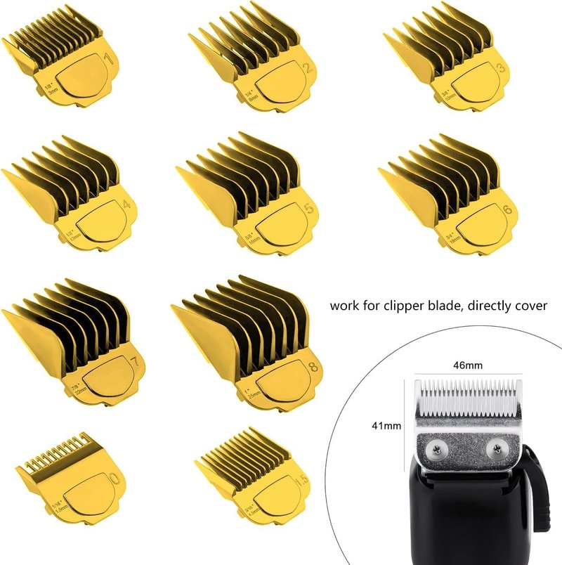 Anrom Magnetic Clipper Guards 10PCS for And-is Master Hair Clipper MBA, MBX, MC-2, ML、MA-1, RACA, PM-1, PM-2, PM-3, PM-4, PM-5, PM-famil, US-1 lengths, from 1/16" to 1" (Gold)