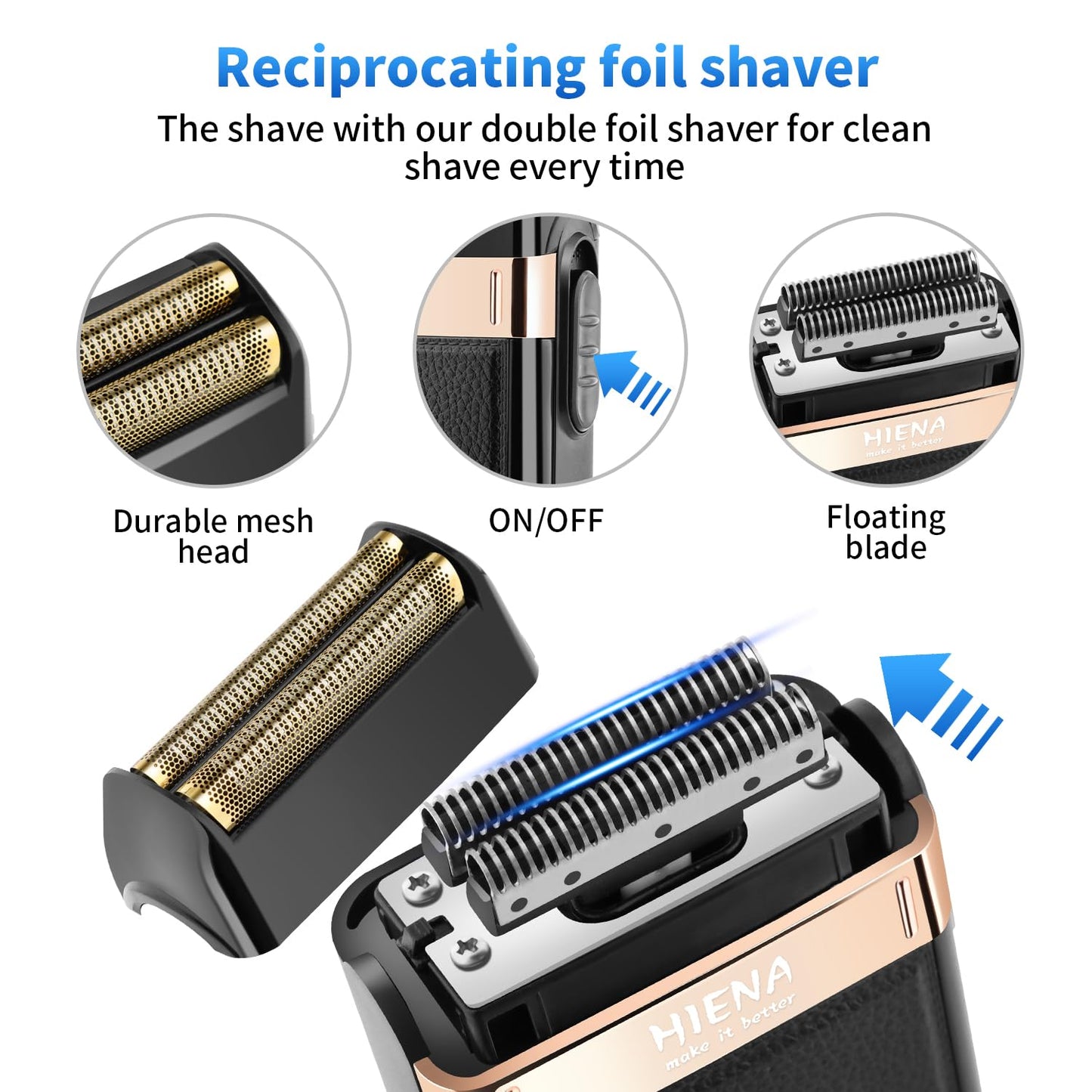 HIENA PRO Professional Cordless Hair Clippers for Men, Beard Trimmer & Elecatric Shaver & Nose Hair Trimmer Set, Rechargeable Barber Hair Cutting Grooming Kit