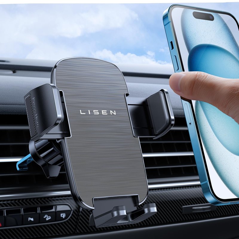 LISEN Car Vent Phone Mount, Upgrade Phone Holders for Your Car Vent Wider Clamp & Metal Hook Phone Holder [Thick Cases Friendly] 360° Rotation, Air Vent Car Phone Mount for iPhone Smartphones Kits