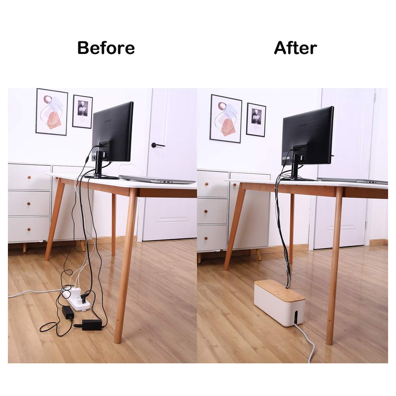 Changsuo Cable Management Box Small White, Extension Cord Organizer for Power Stripe Surge Protector Wire Management Concealer Cover Hider for Desktop Home Office Kitchen (White)