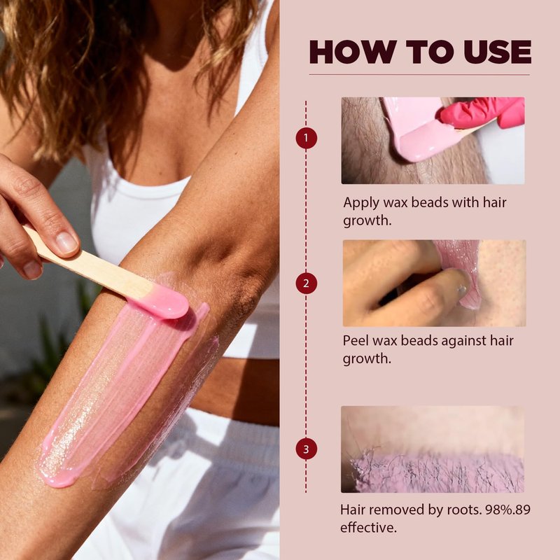 Hard Wax Painless Waxing Beads and Sticks for Full Body Hair Removal for Women and Men - 1.1lb/17.6oz Wax Beans with 20 Sticks for Sensitive Skin, Bikini, Brazilian, Armpit, Back and Chest