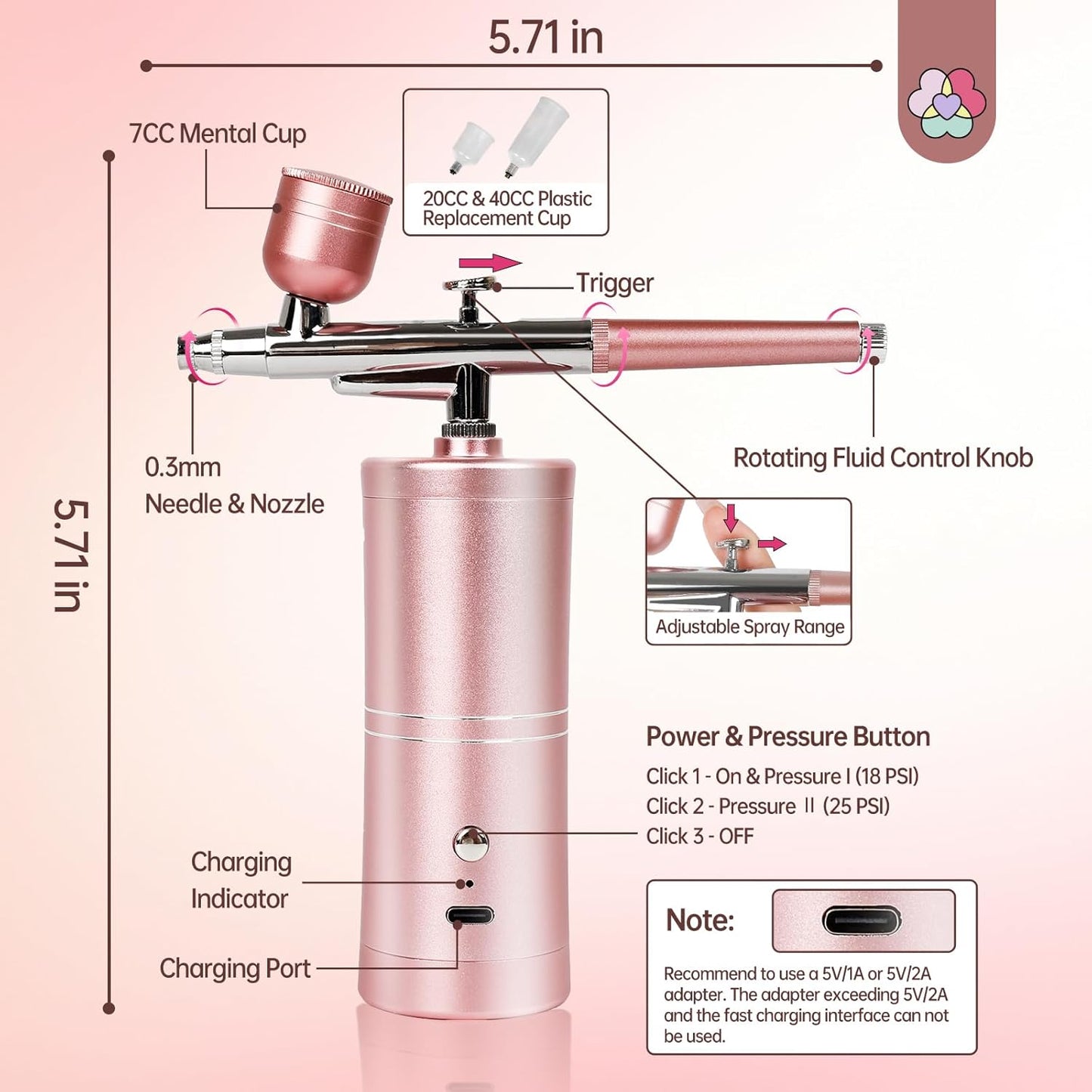 SAVILAND Airbrush Kit - 25 PSI Precision Dual-Mode Airbrush Gun with 0.3mm Nozzle for Nail Art | Portable Makeup Tool