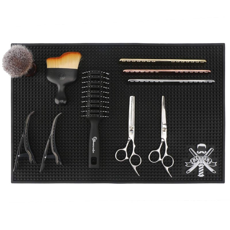 Barber Mat for Clippers, Segbeauty 11.8 x17.5 inches Anti-Slip Flexible Rubber Barber Mat for Stations Scissors Salon Tools Countertop Protection Mat for Bar Service Sink Mat Beauty Salon Station Pad