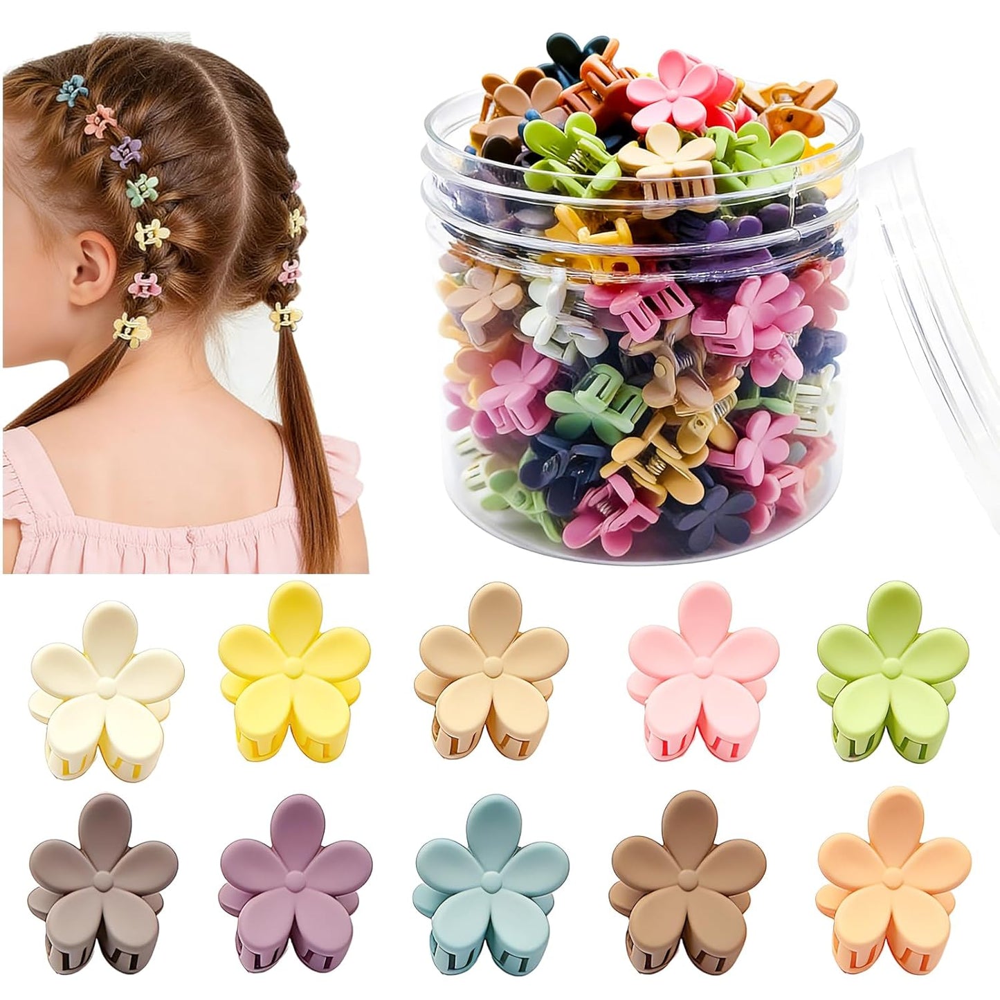 Mini Flower Hair Clips for Kids - 100Pcs Colorful Claw Clips | Cute Toddler Hair Accessories for Girls & Teens