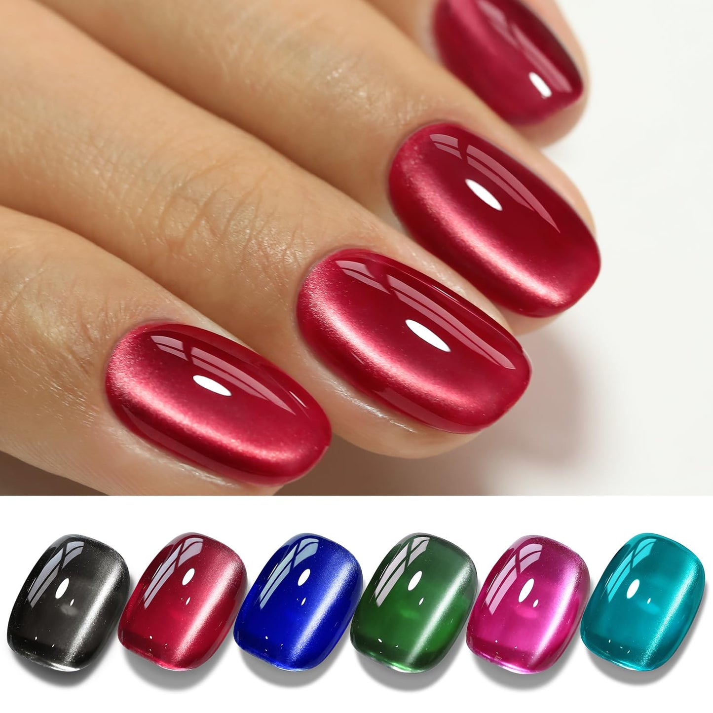 Cat Eye Gel Polish Set - 6 Shimmering Colors with Magnetic Holographic Effect | UV Nail Art Kit
