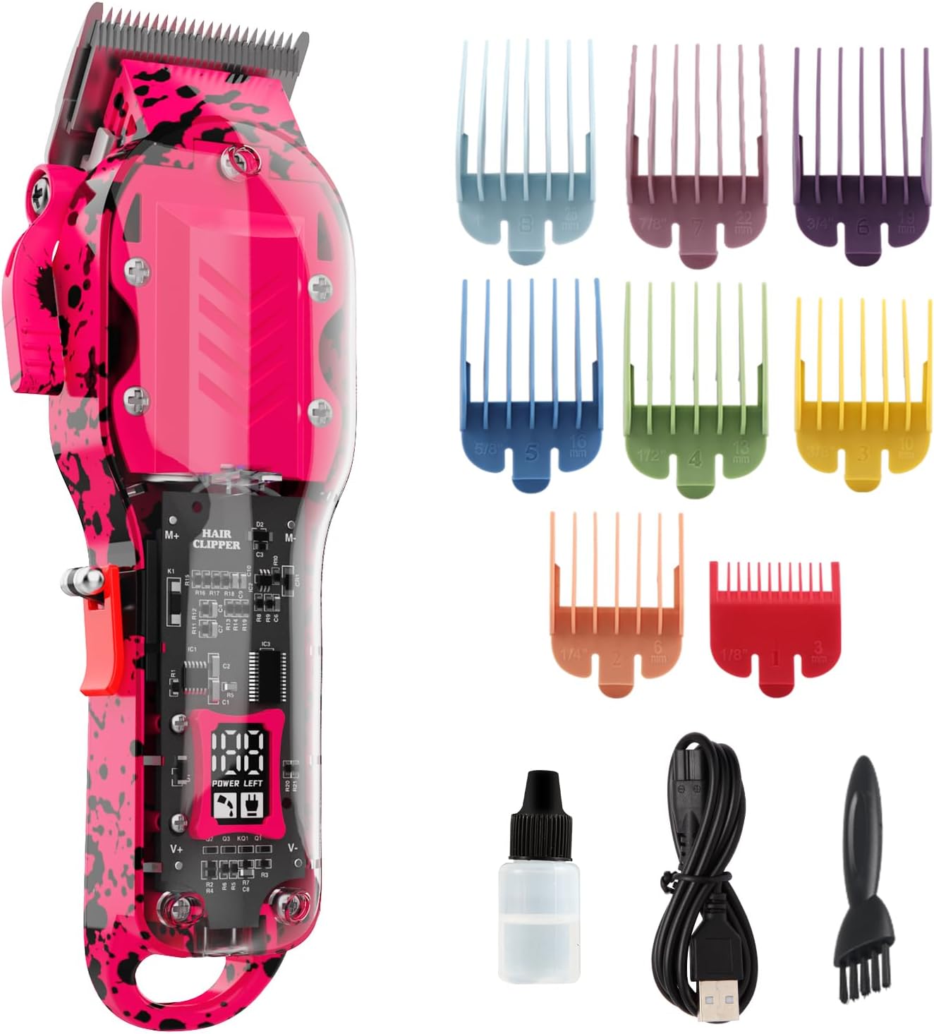 Professional Hair Clippers for Men - Cordless Barber Kit with LED Display | 8 Fade Taper Combs (Green)