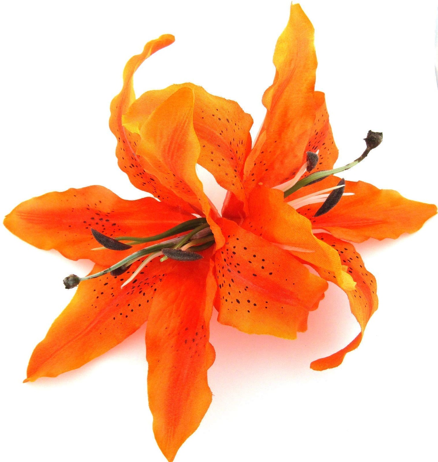 XL Double 8 inch Orange Tiger Lily Silk Flower Hair Clip