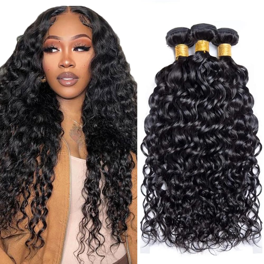 Water Wave Human Hair Bundle Natural Black Bundles 28 30 32 Inch Unprocessed Brazilian Virgin Hair 3 Bundles 150g #1b Color Natural Black
