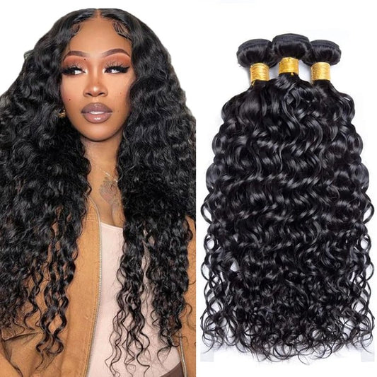 Water Wave Human Hair Bundle Natural Black Bundles 28 30 32 Inch Unprocessed Brazilian Virgin Hair 3 Bundles 150g #1b Color Natural Black