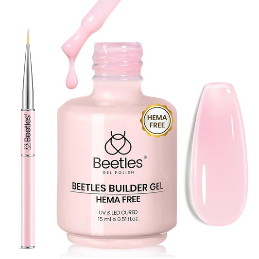 Beetles Builder Gel - 0.5oz Jelly Pink Nail Building Gel | HEMA & TPO Free, 7-in-1 Strengthening Formula for DIY Nail Art