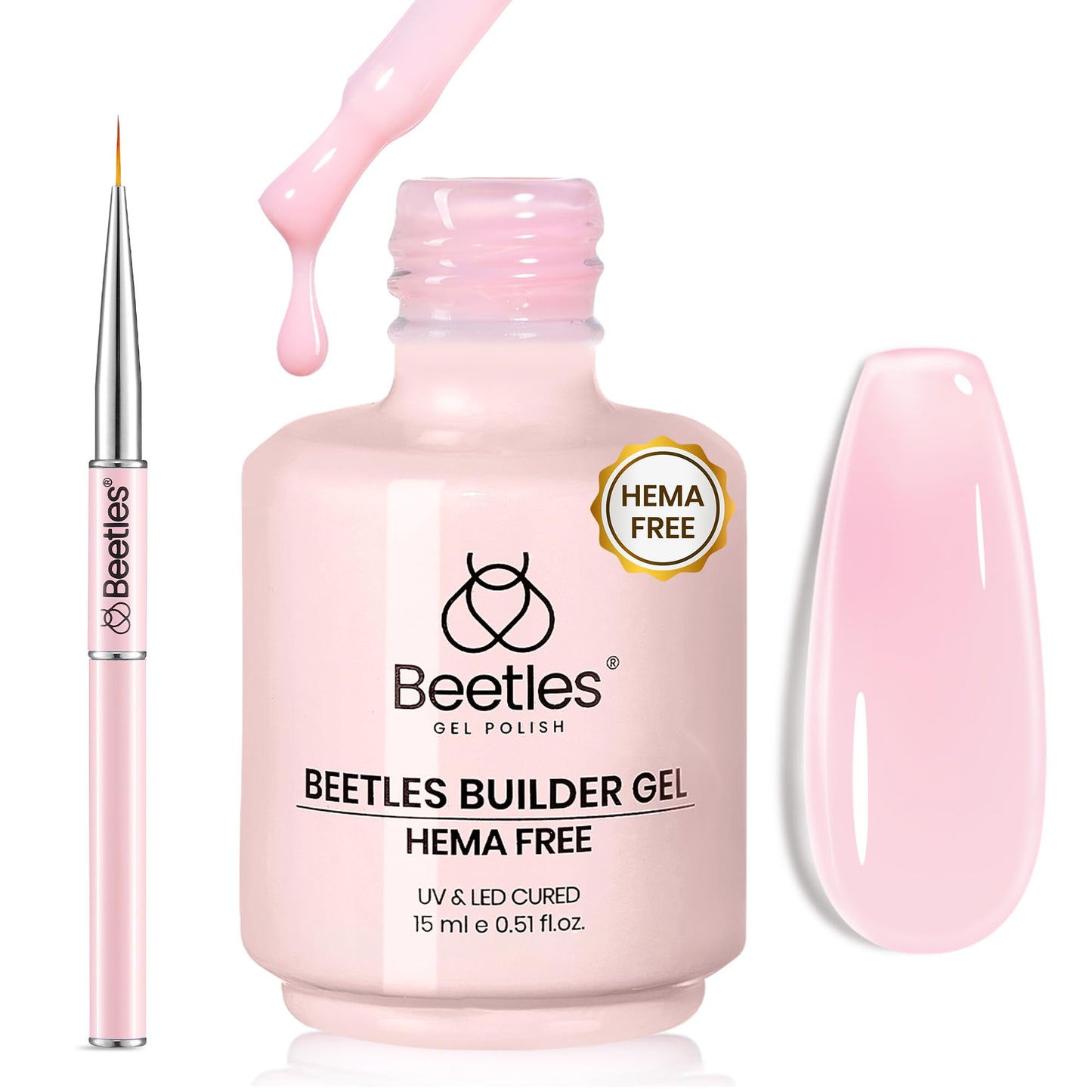 Beetles Builder Gel for Nails,0.5oz Jelly Pink Building Gel HEMA & TPO Free,7 in 1 for Strengthening Nails Building Apex & Extension with Nail Art Brush, Beginner Friendly,DIY UV Nail Salon at Home