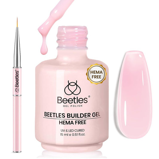 Beetles Builder Gel for Nails,0.5oz Jelly Pink Building Gel HEMA & TPO Free,7 in 1 for Strengthening Nails Building Apex & Extension with Nail Art Brush, Beginner Friendly,DIY UV Nail Salon at Home